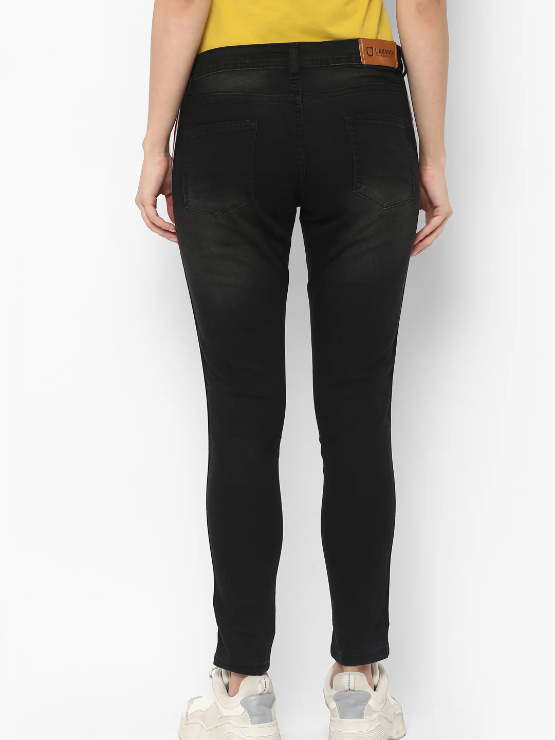 Women's Black Side Striped Skinny Fit Jeans Stretch - Image 3