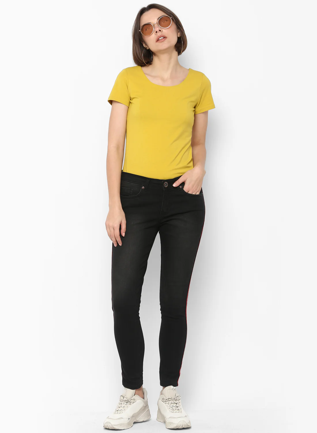 Women's Black Side Striped Skinny Fit Jeans Stretch - Image 4