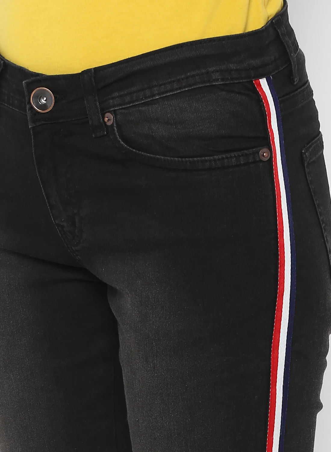 Women's Black Side Striped Skinny Fit Jeans Stretch - Image 5