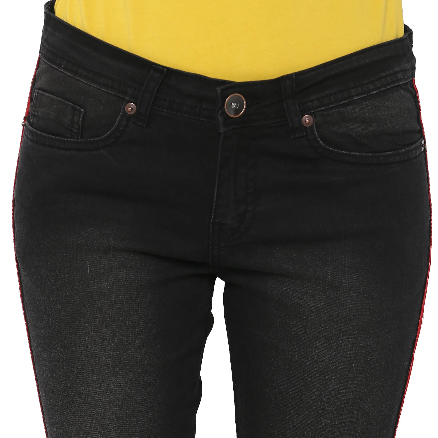 Women's Black Side Striped Skinny Fit Jeans Stretch - Image 6