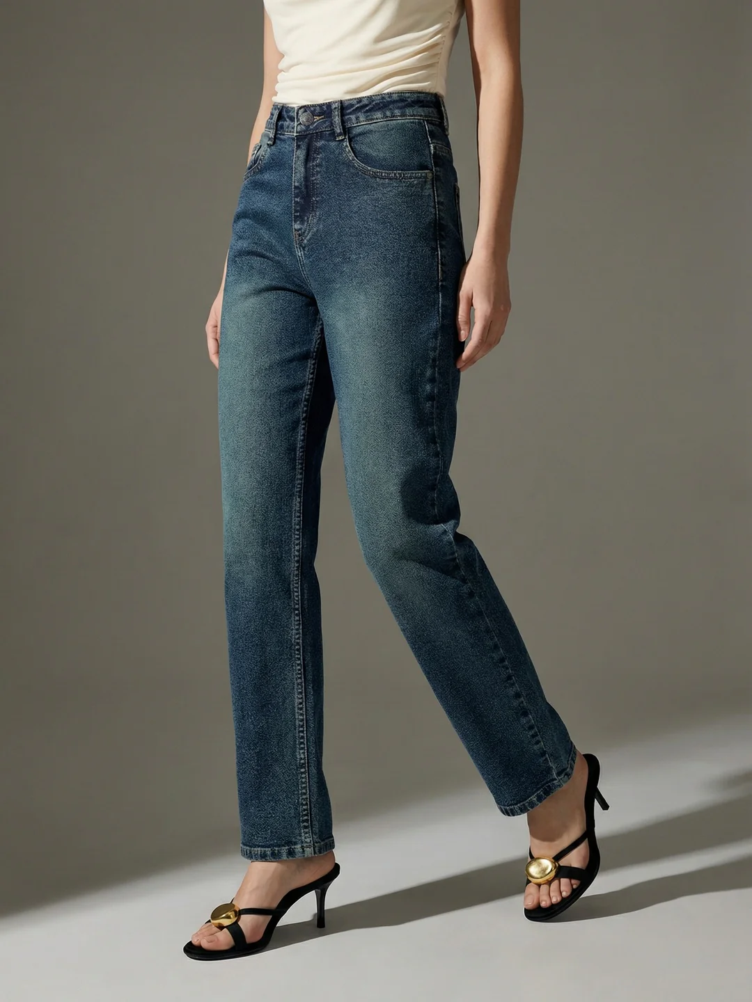 Women's Blue High Rise Straight Fit Washed Jeans Non-Stretchable - Image 2