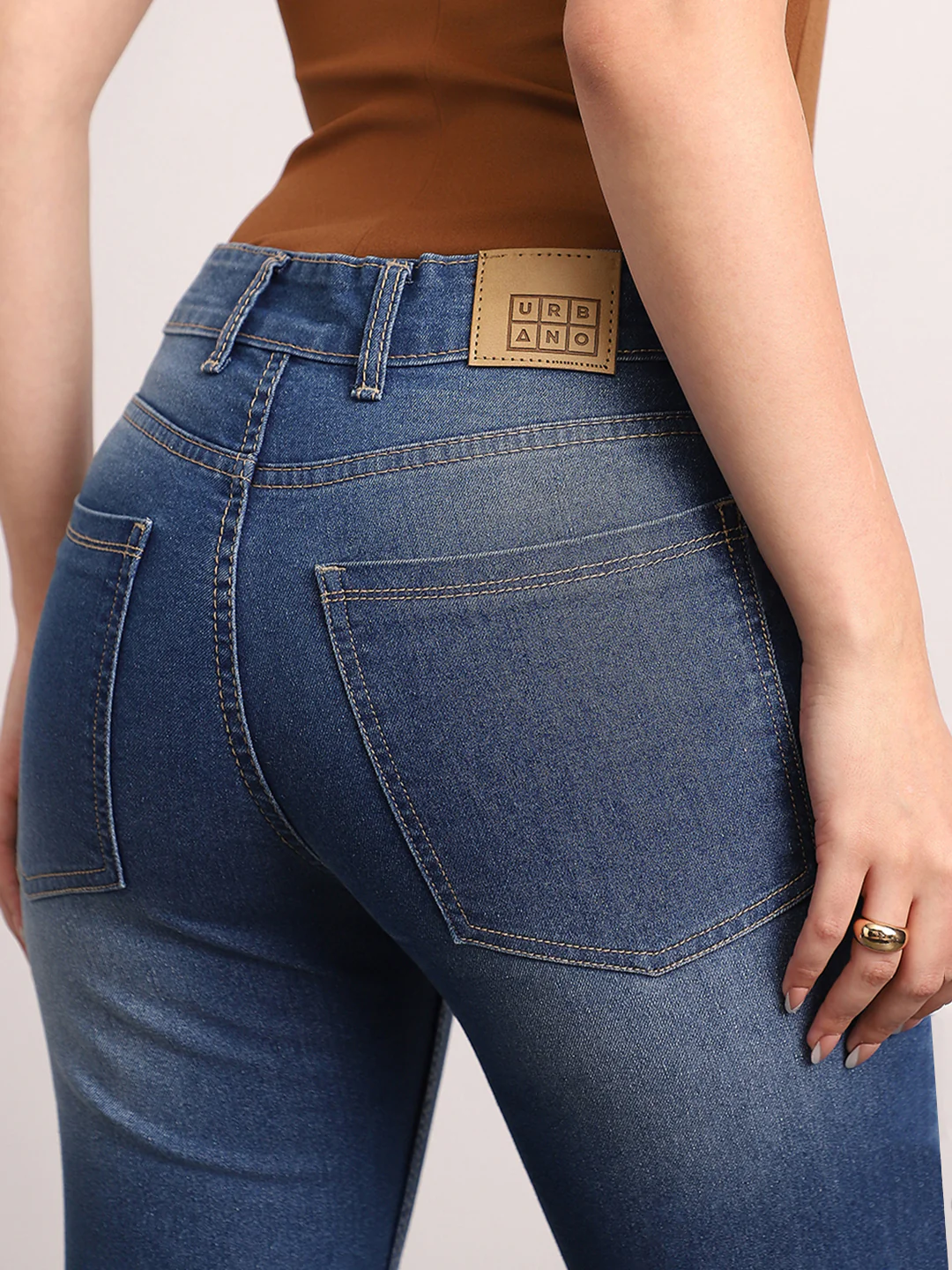 Women's Blue Mid Rise Bootcut Fit Washed Jeans Stretchable - Image 6