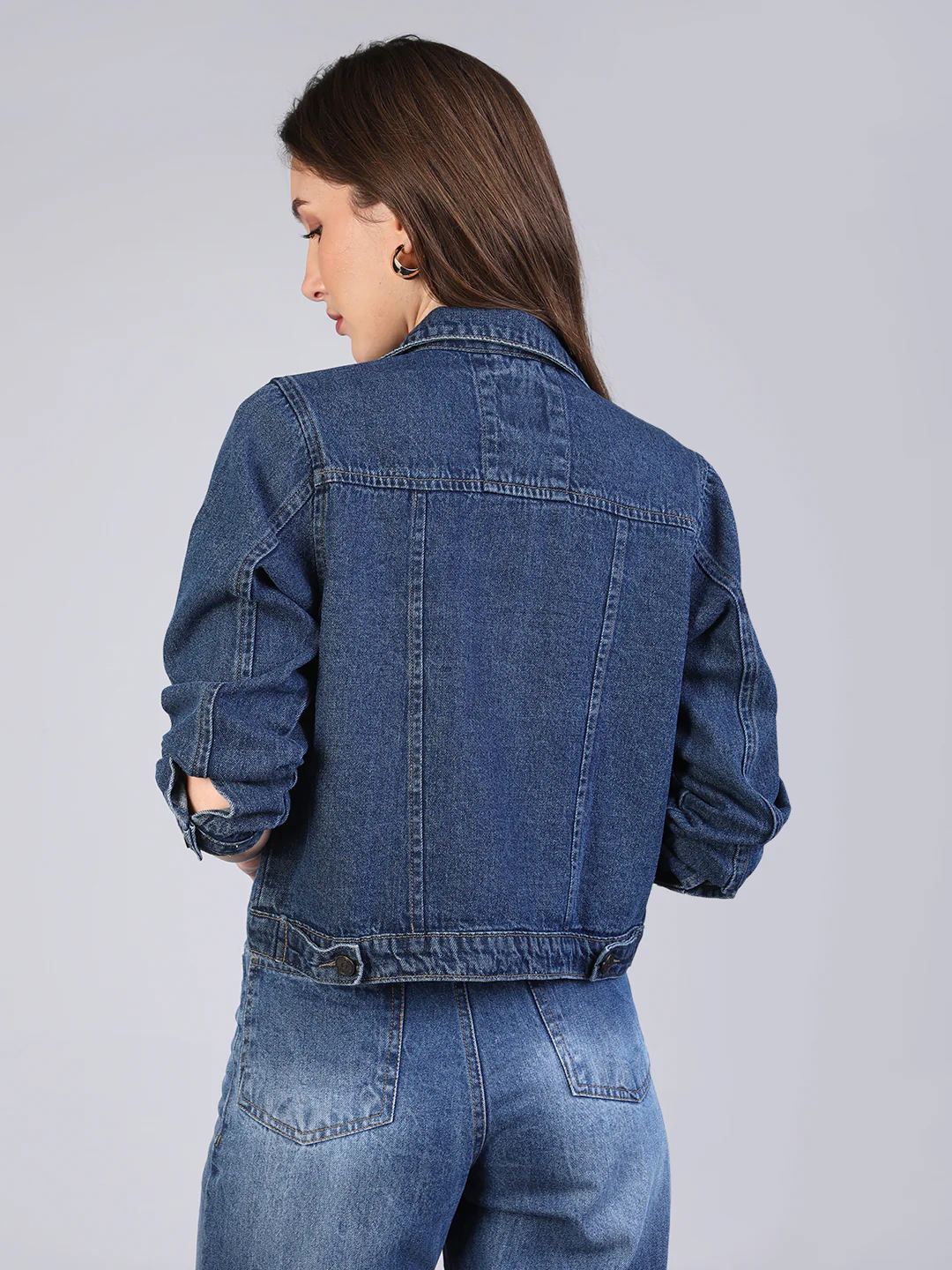 Women's Blue Regular Fit Washed Full Sleeve Denim Jacket - Image 3