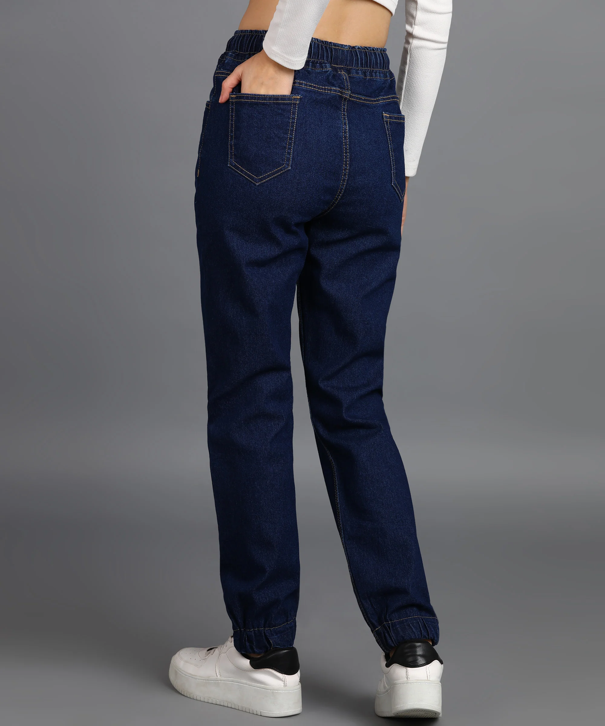 Women's Blue Regular Fit Washed Jogger Jeans - Image 3