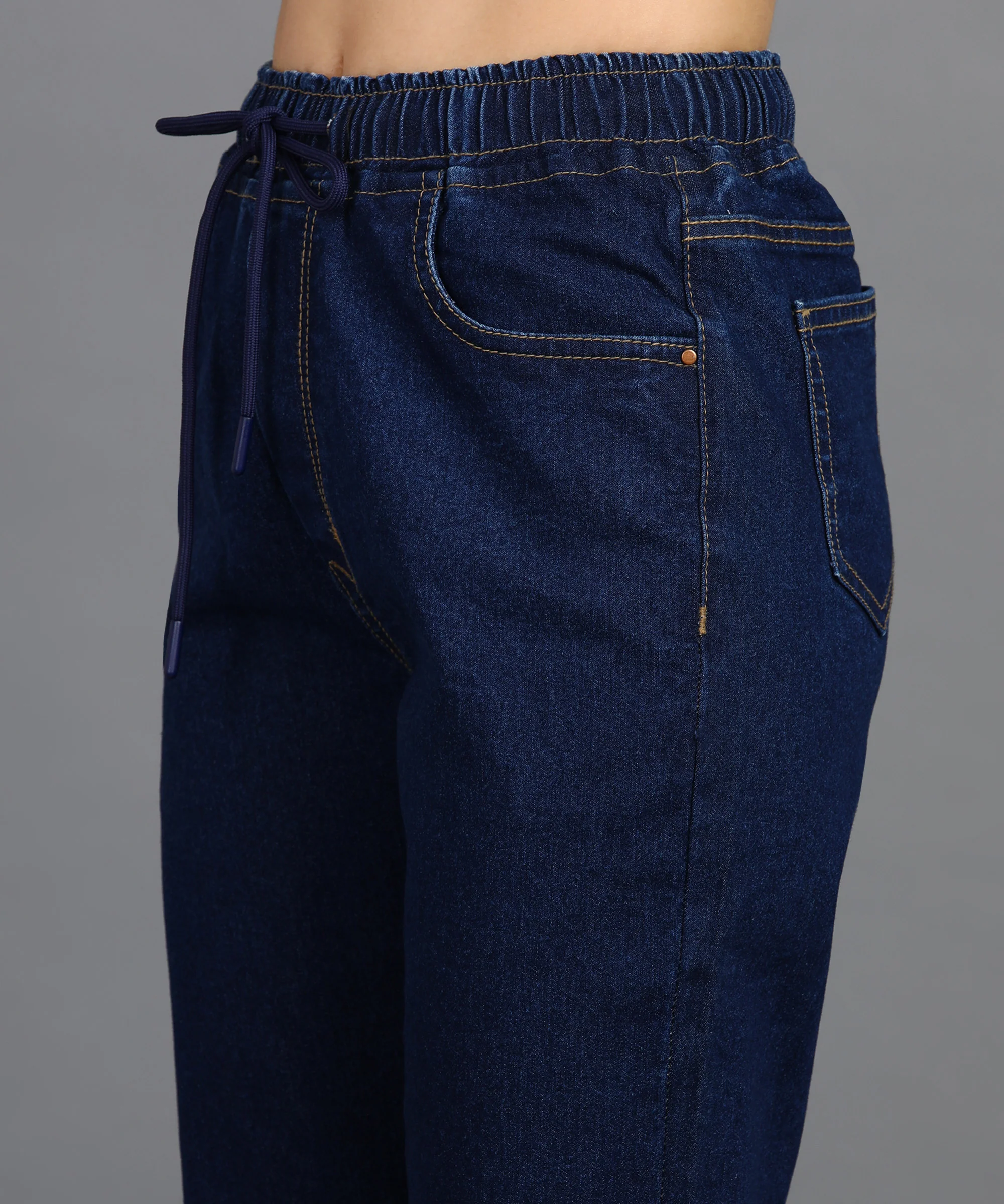 Women's Blue Regular Fit Washed Jogger Jeans - Image 5