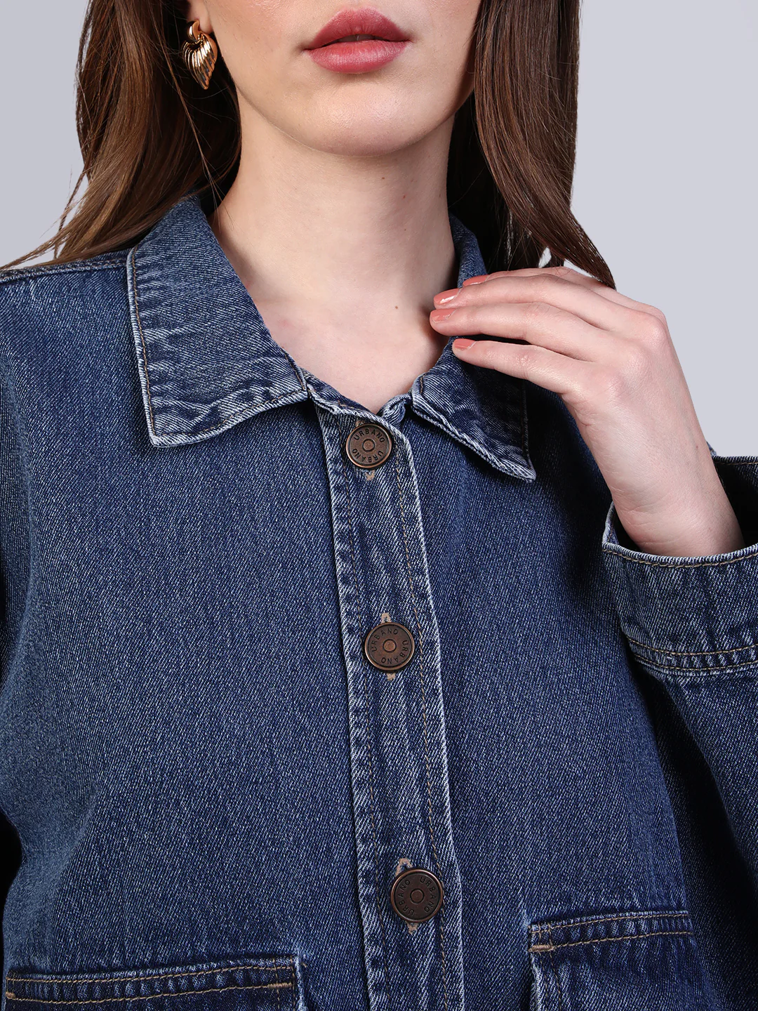 Women's Blue Relaxed Fit Full Sleeve Utility Denim Jacket - Image 6