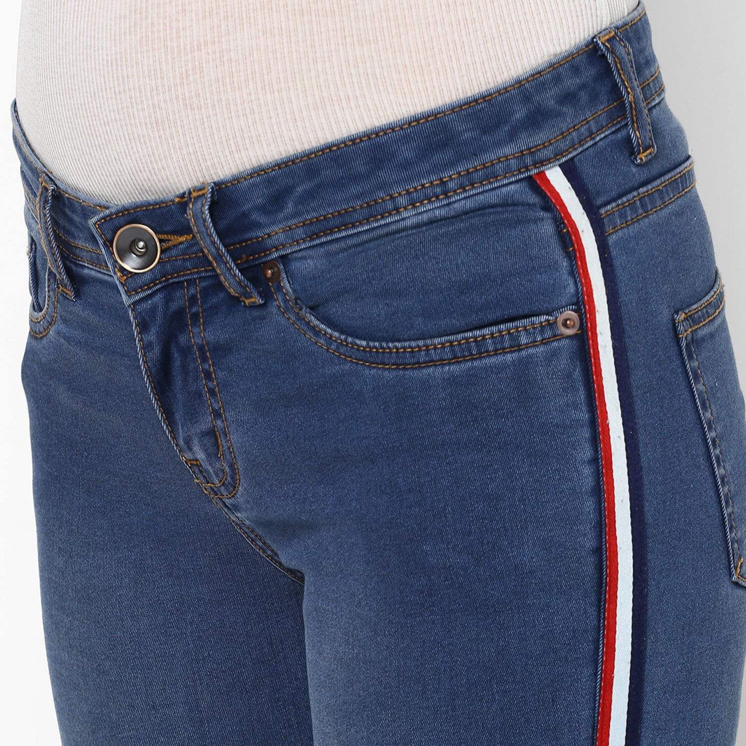 Women's Blue Side Striped Skinny Fit Jeans Stretch - Image 6