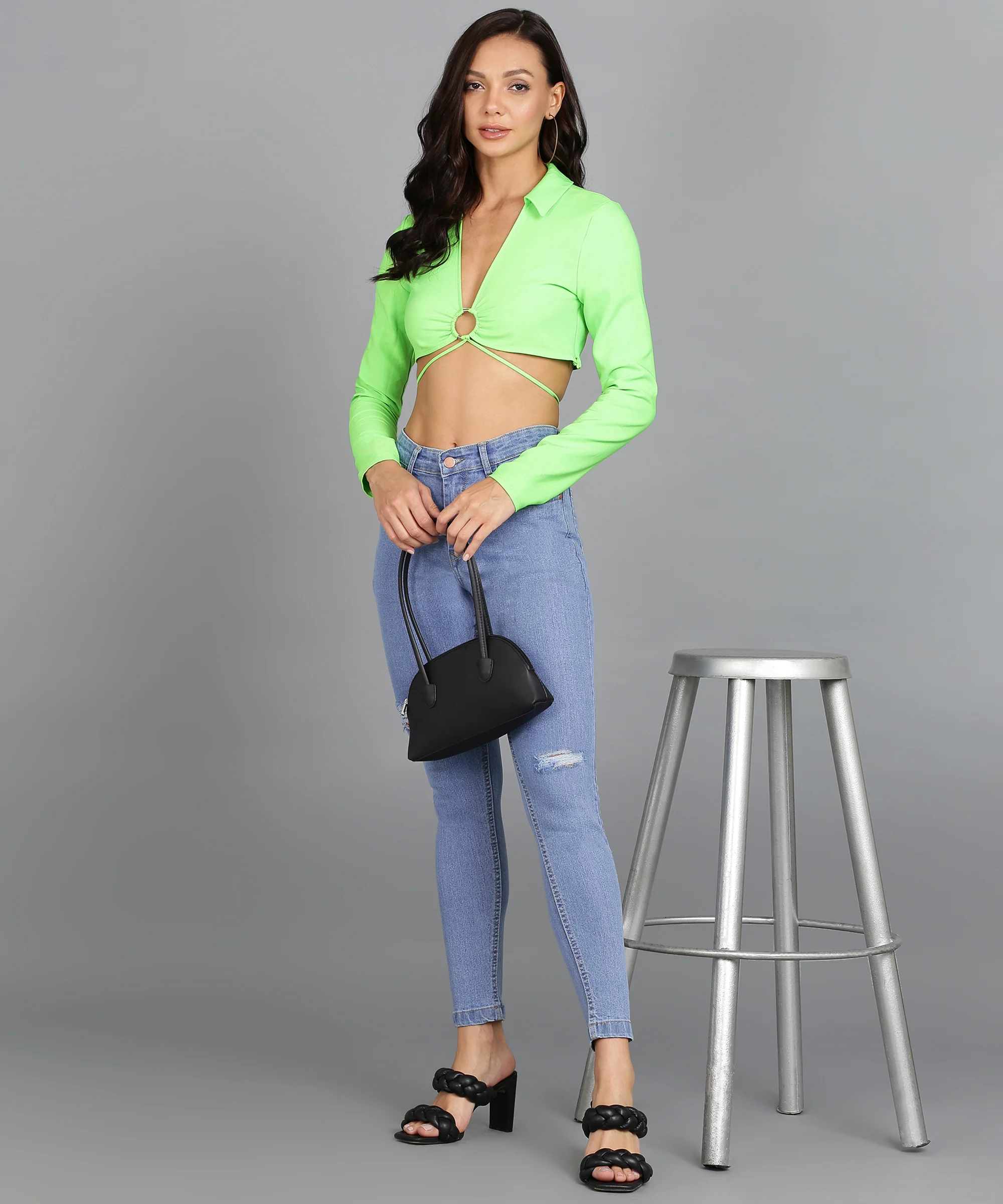 Women's Blue Skinny Fit Mild Distressed Washed Jeans - Image 4
