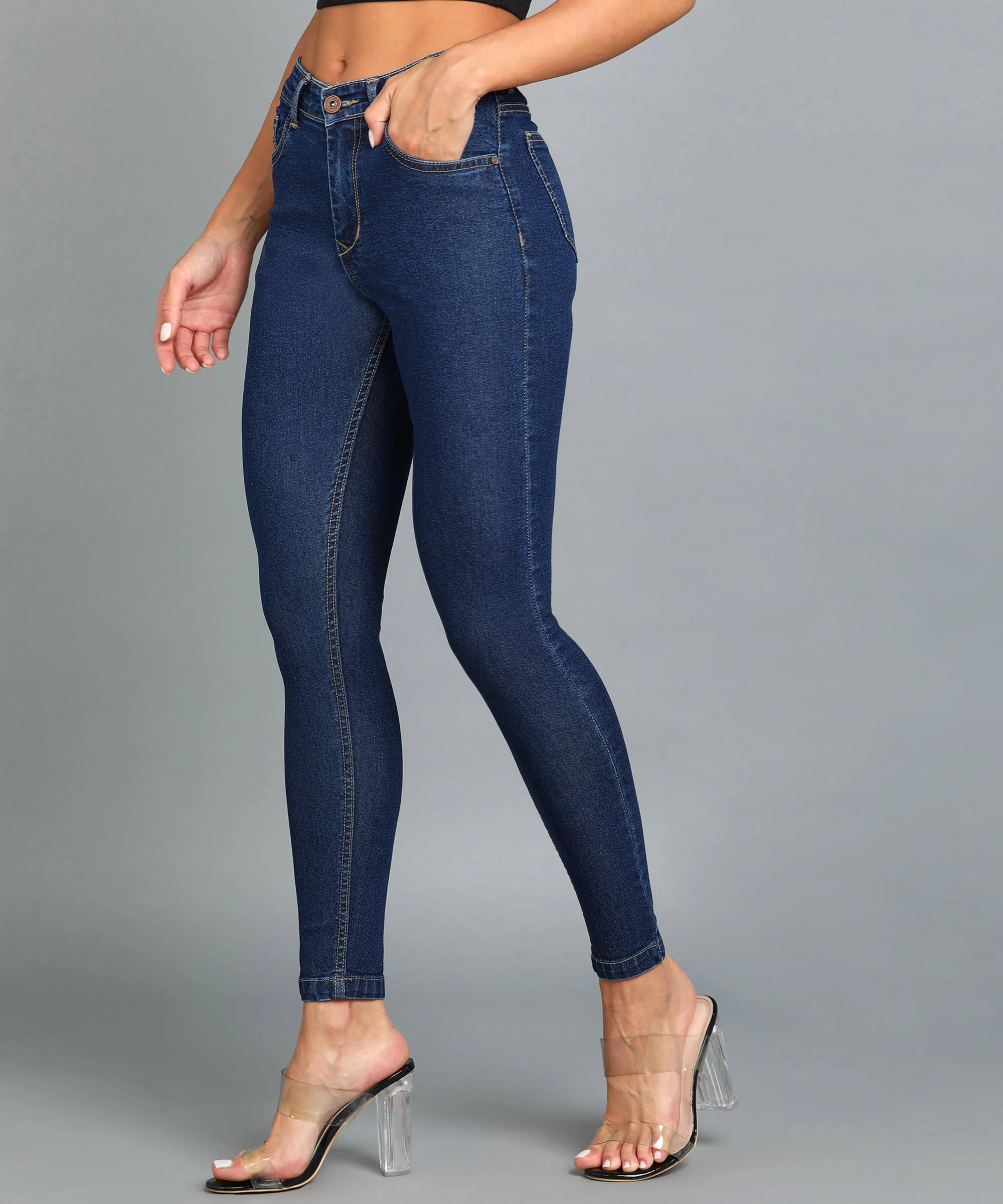 Women's Blue Skinny Fit Washed Jeans - Image 2