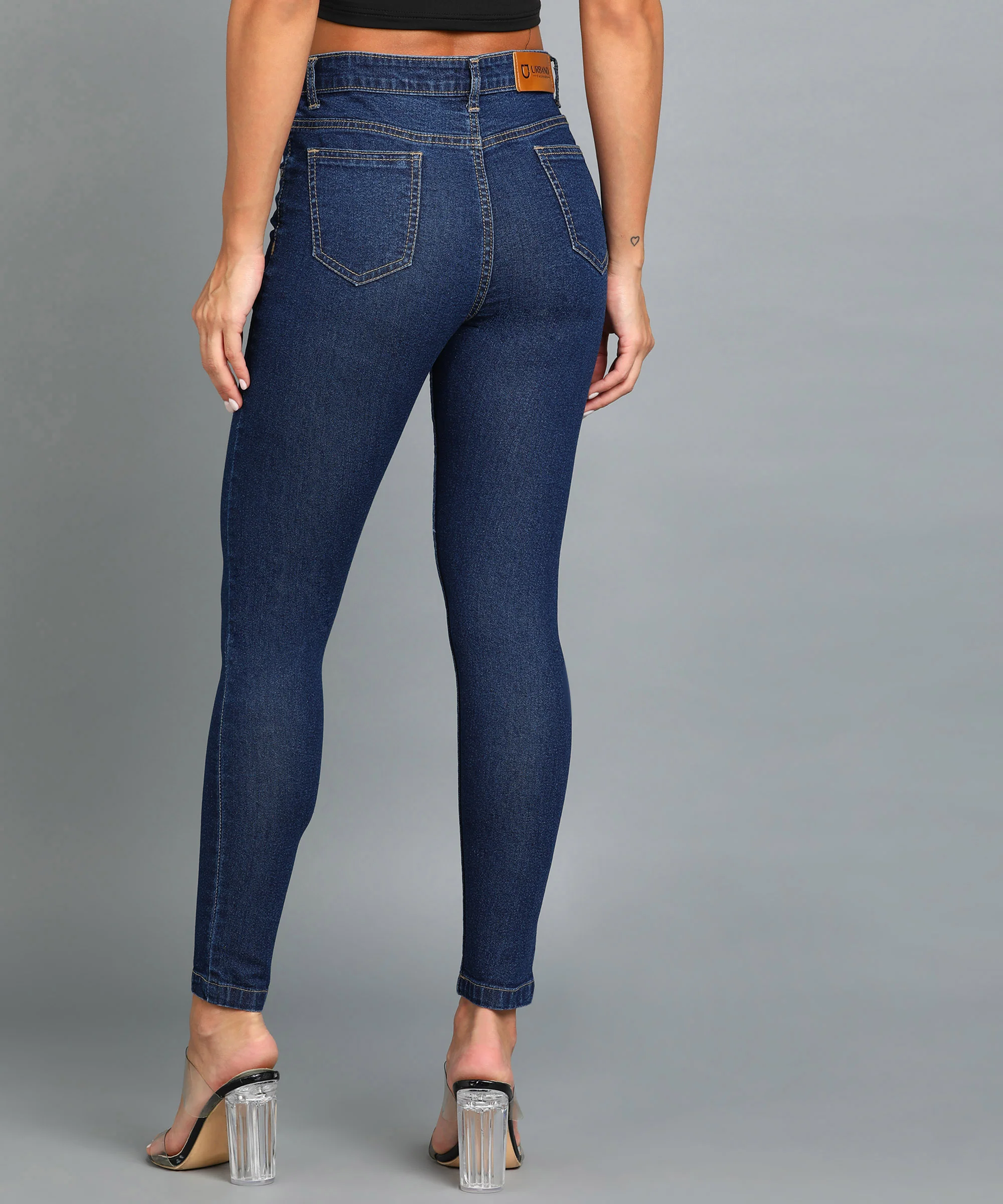 Women's Blue Skinny Fit Washed Jeans - Image 3