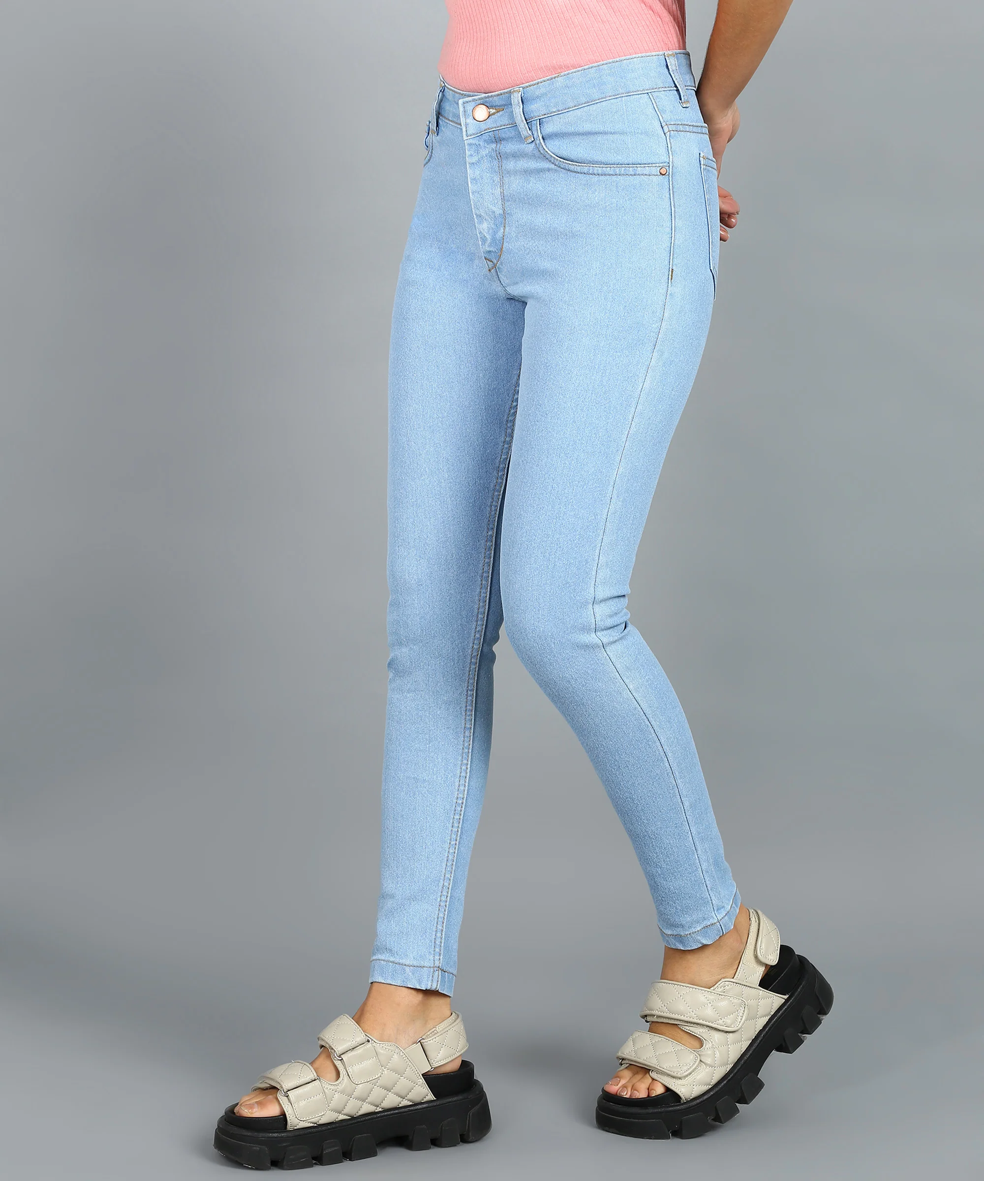 Women's Blue Skinny Fit Washed Jeans - Image 2