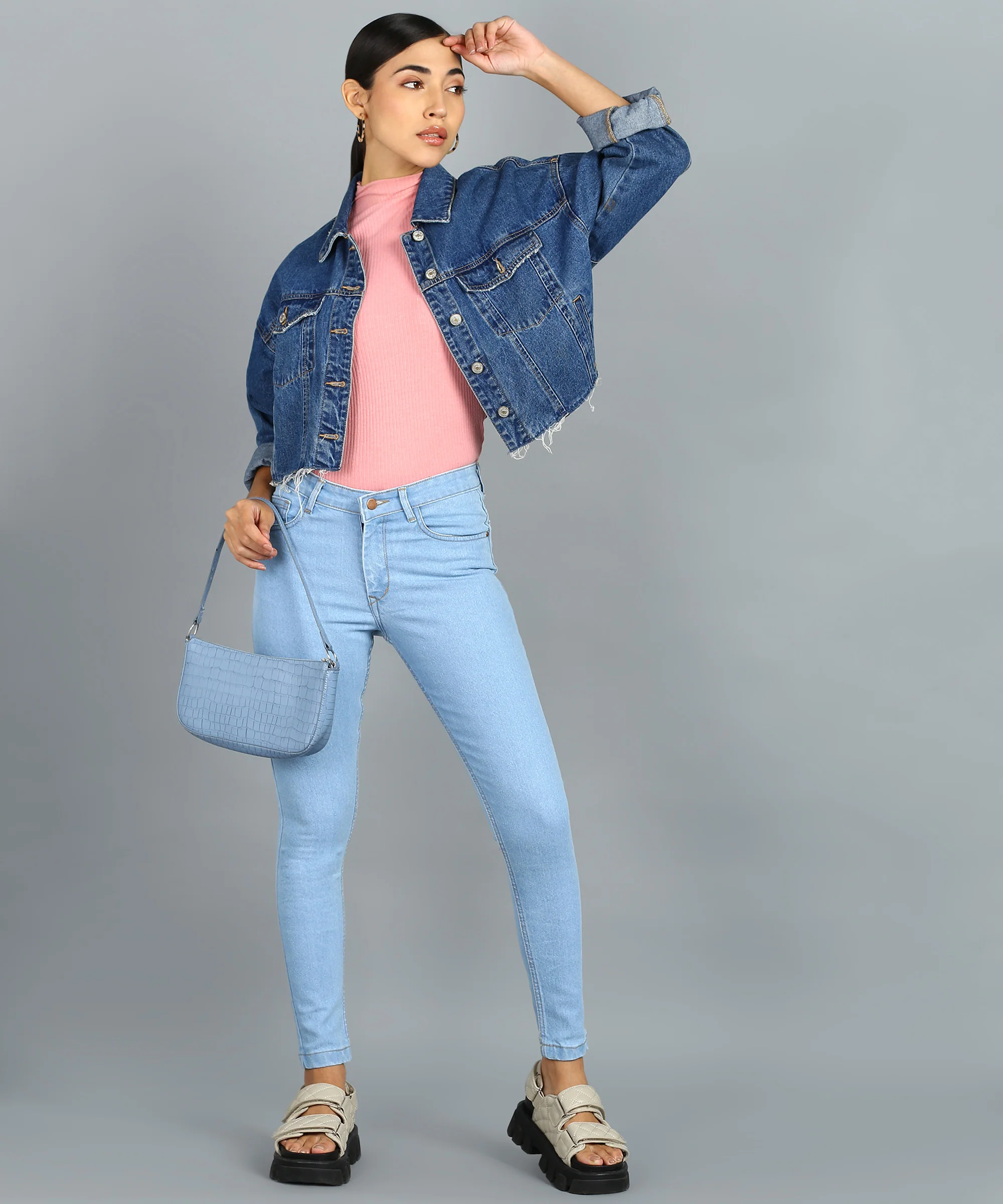 Women's Blue Skinny Fit Washed Jeans - Image 4