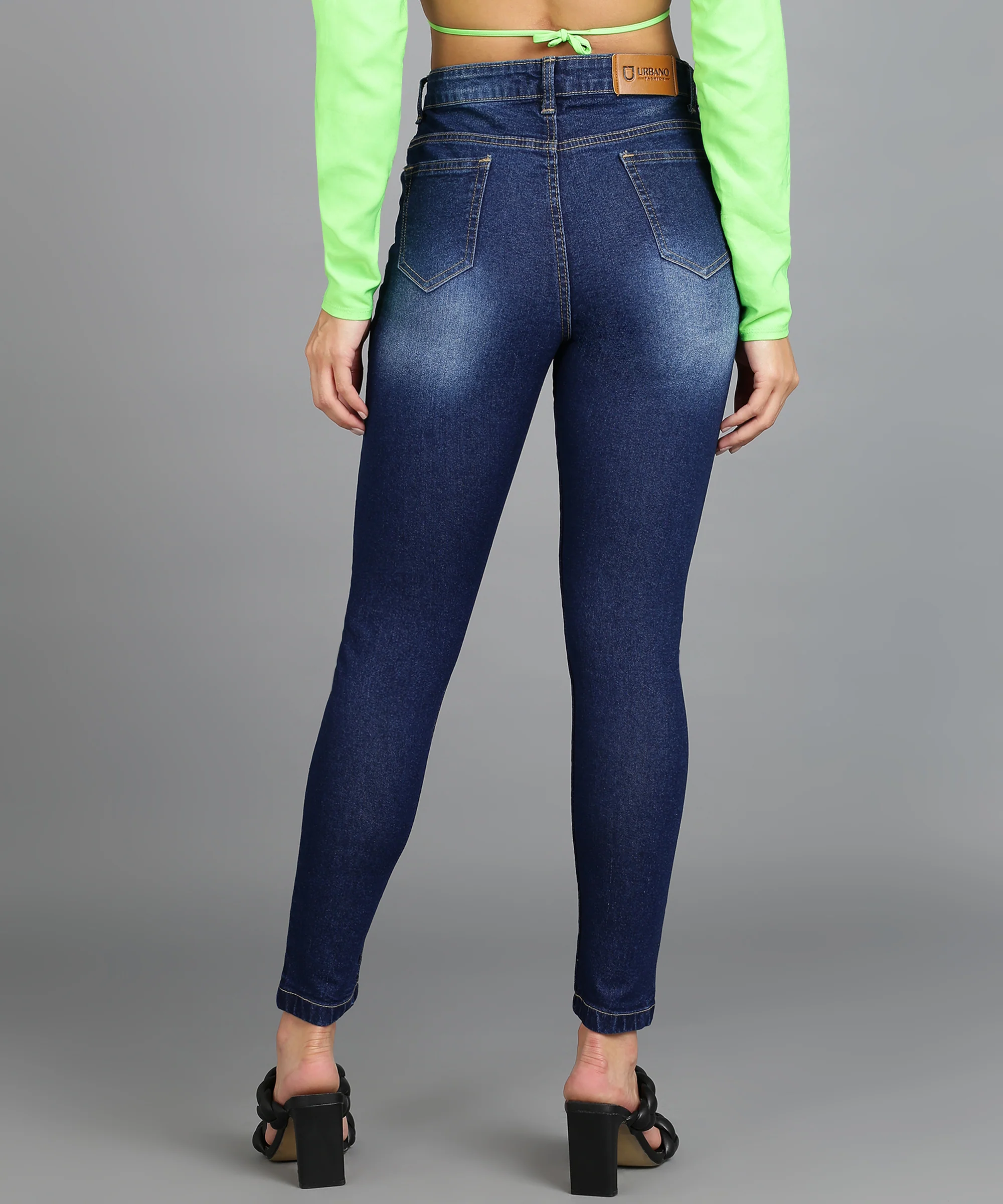 Women's Blue Skinny Fit Washed Jeans - Image 3