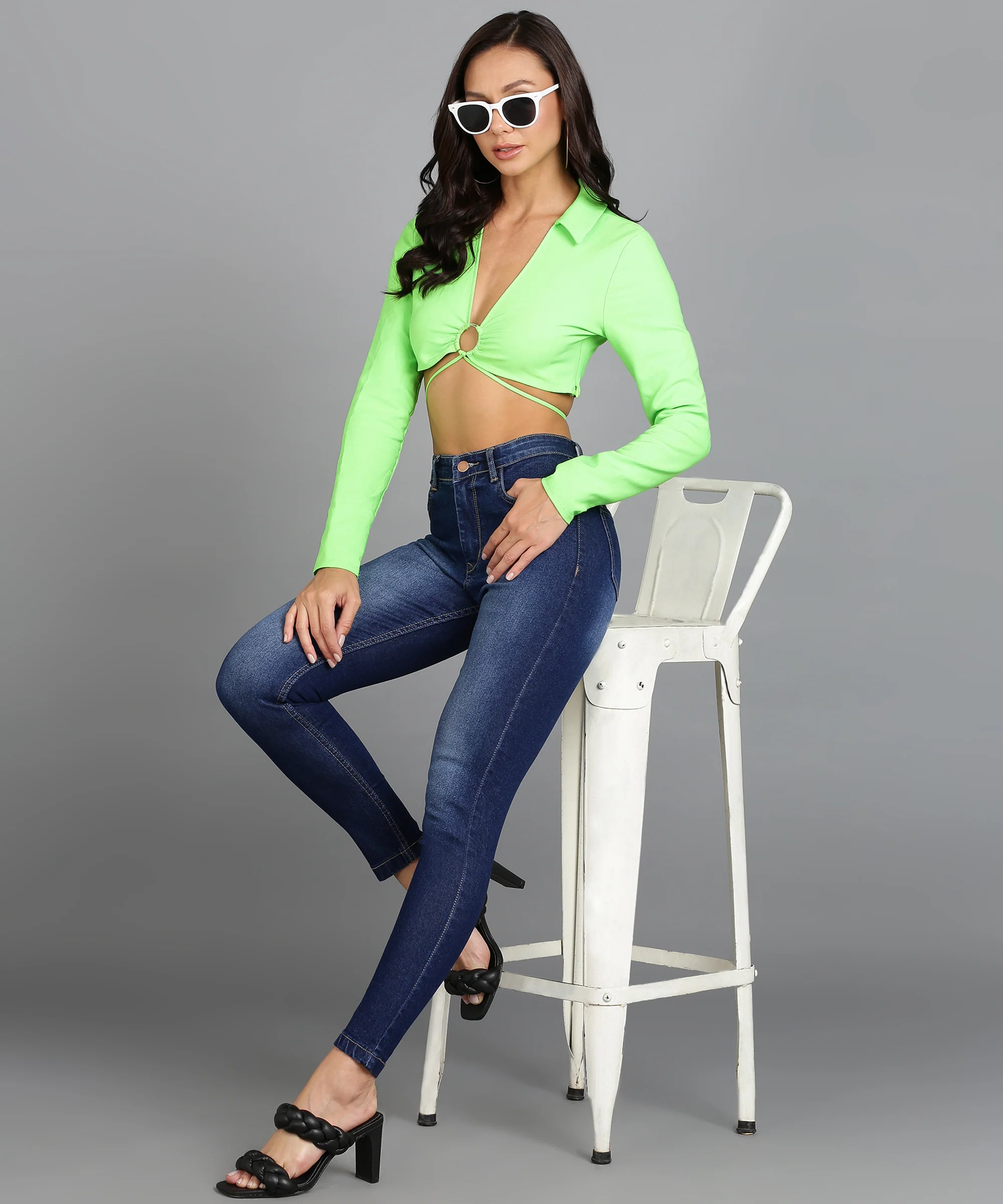 Women's Blue Skinny Fit Washed Jeans - Image 4