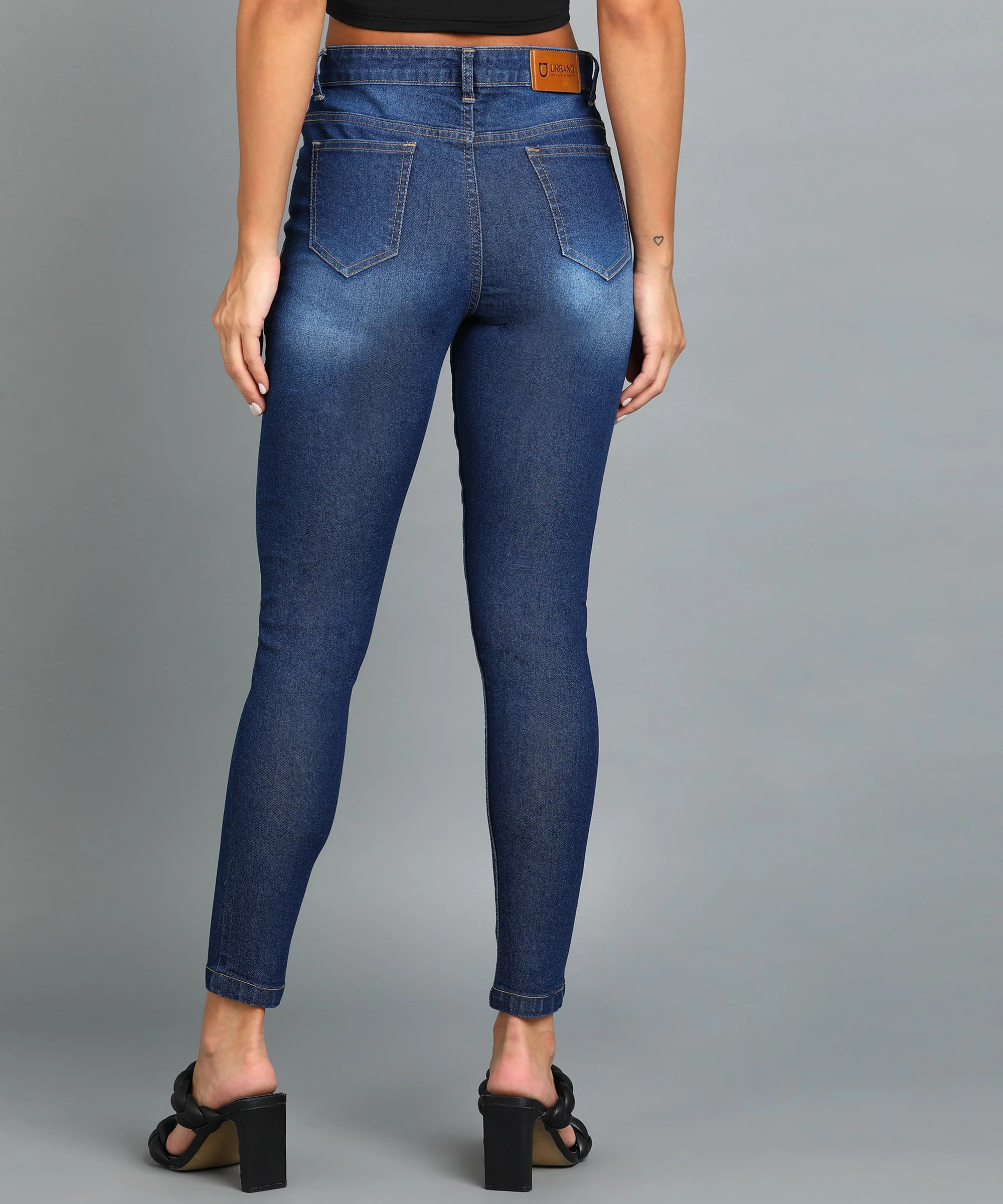 Women's Blue Skinny Fit Washed Jeans - Image 3
