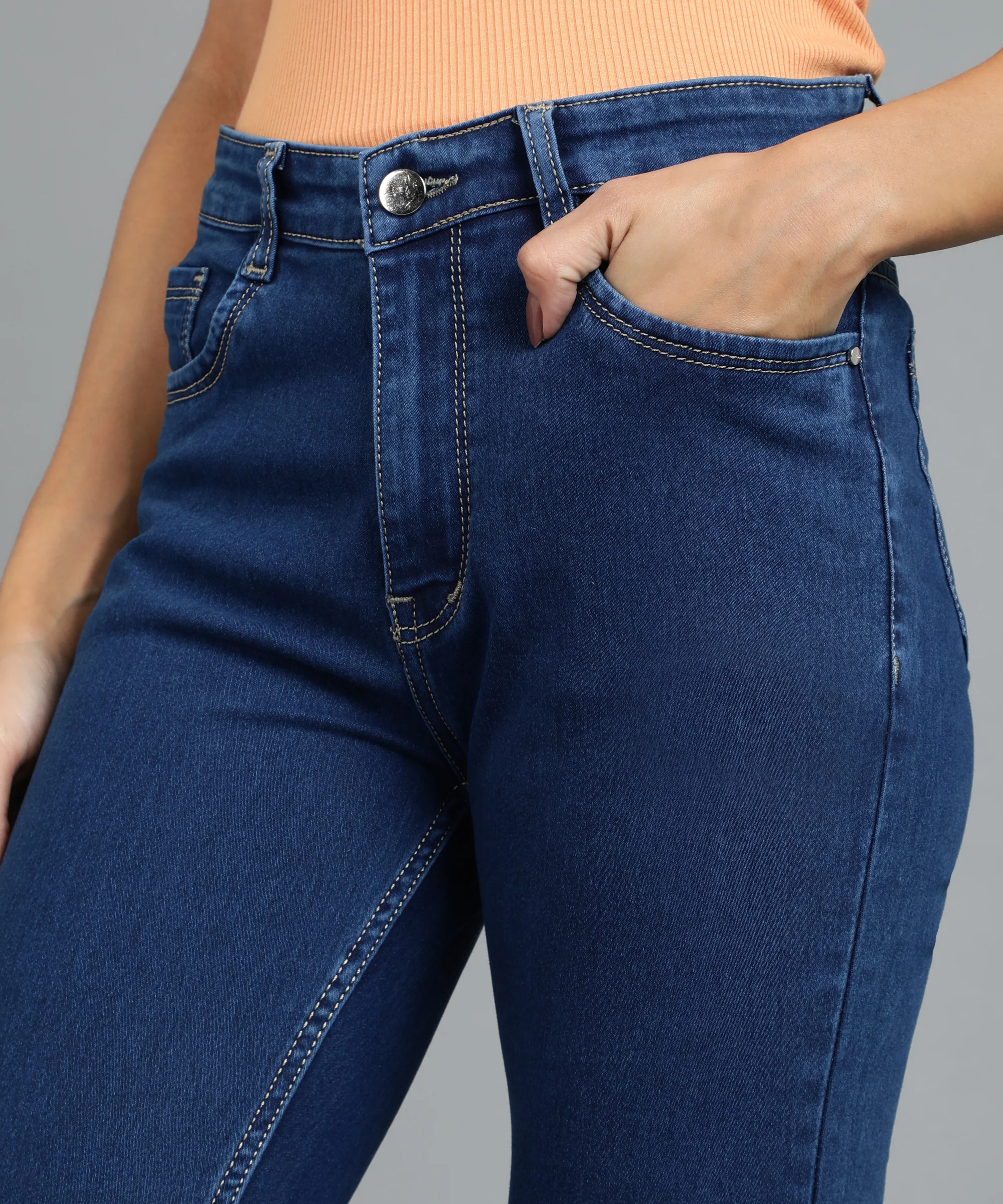 Women's Blue Skinny Fit Washed Jeans - Image 5