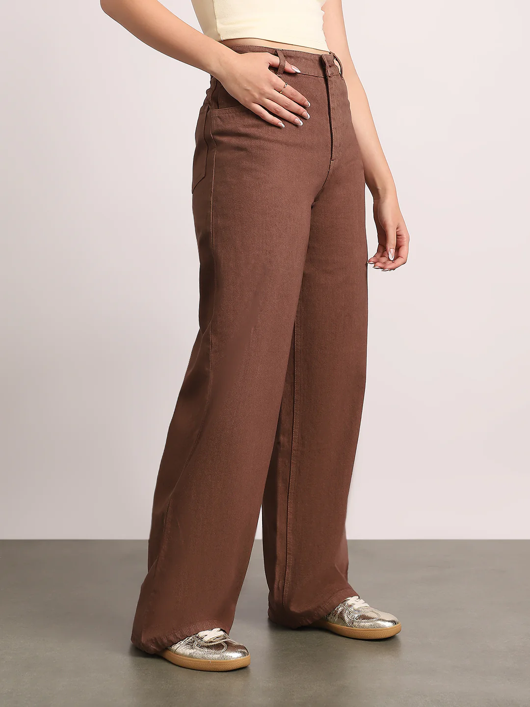 Women's Brown High Rise Baggy Fit Washed Jeans Non-Stretchable - Image 2