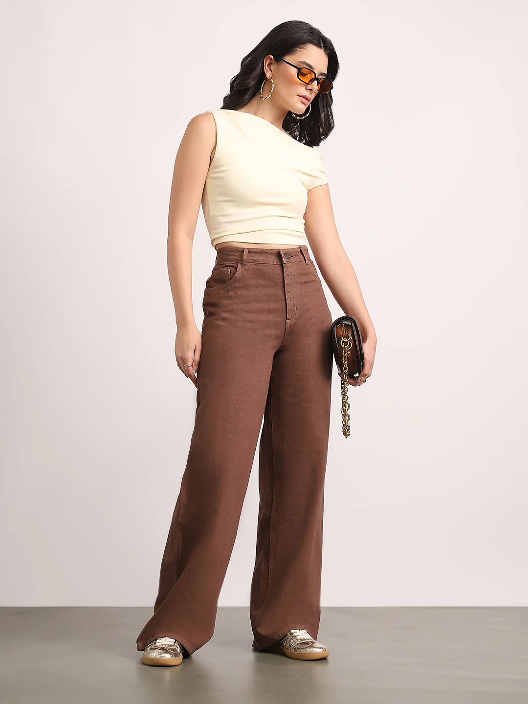 Women's Brown High Rise Baggy Fit Washed Jeans Non-Stretchable - Image 4