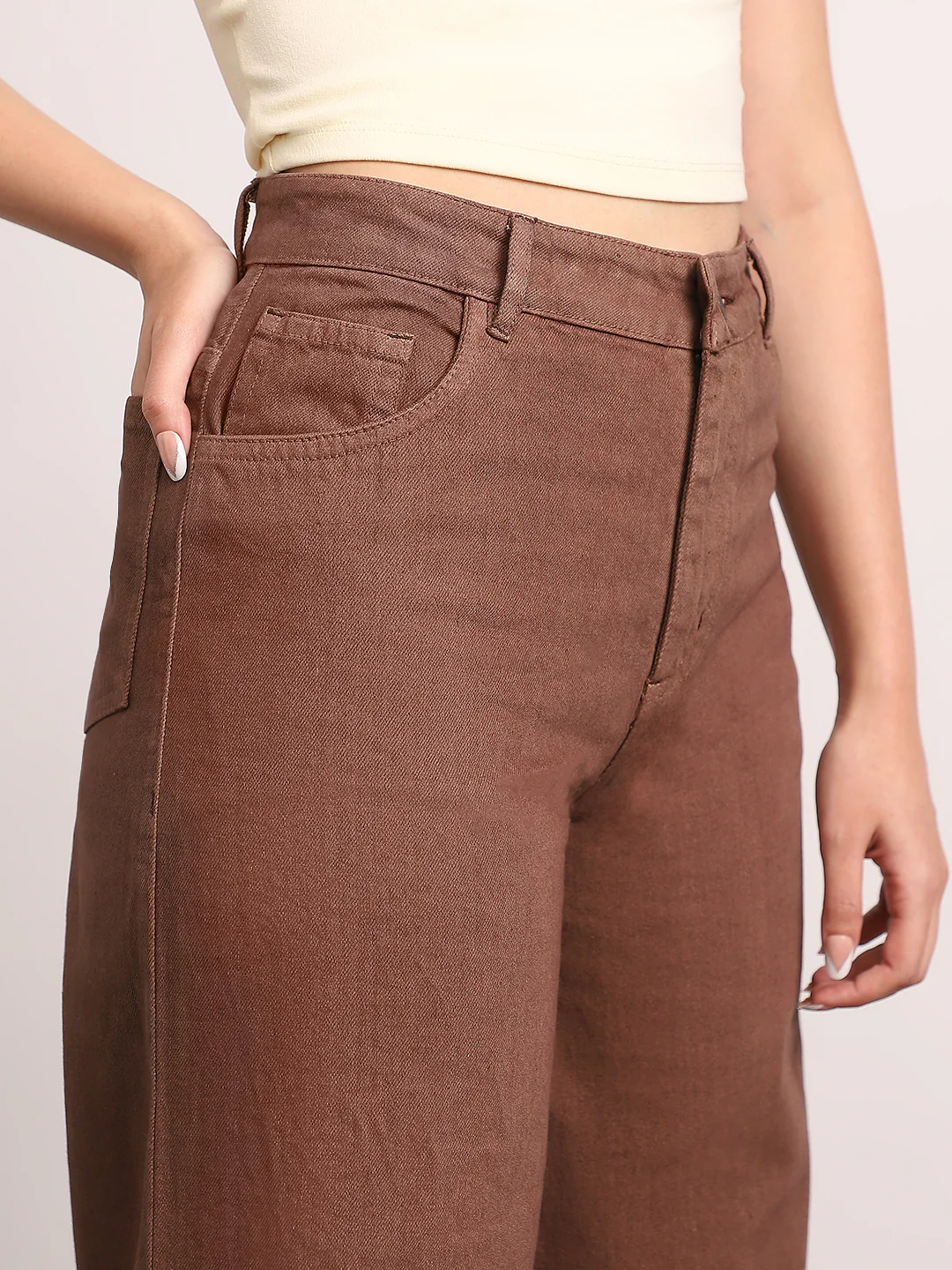 Women's Brown High Rise Baggy Fit Washed Jeans Non-Stretchable - Image 5