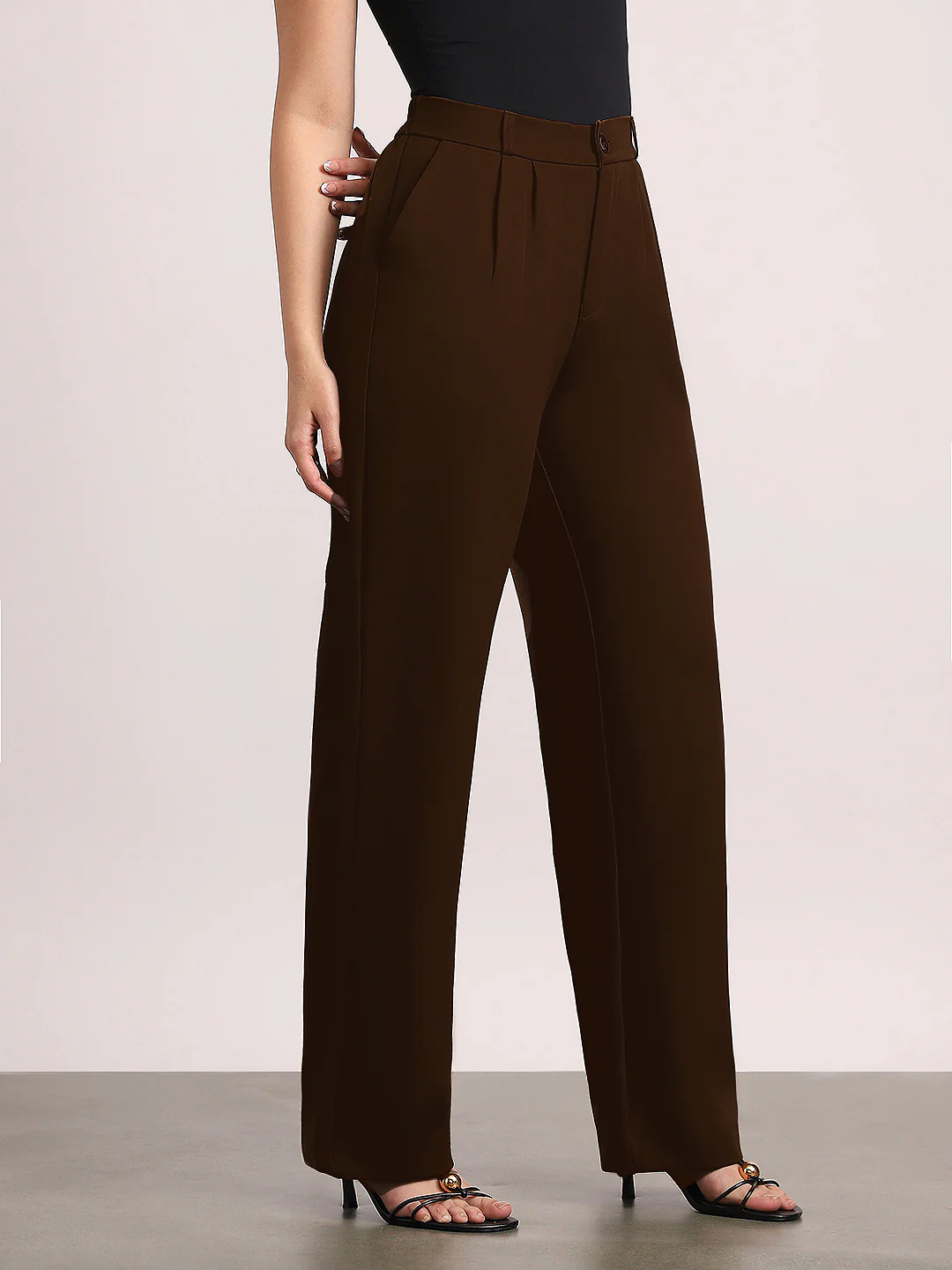 Women's Brown Loose Baggy Fit Solid Korean Pants Stretchable - Image 2