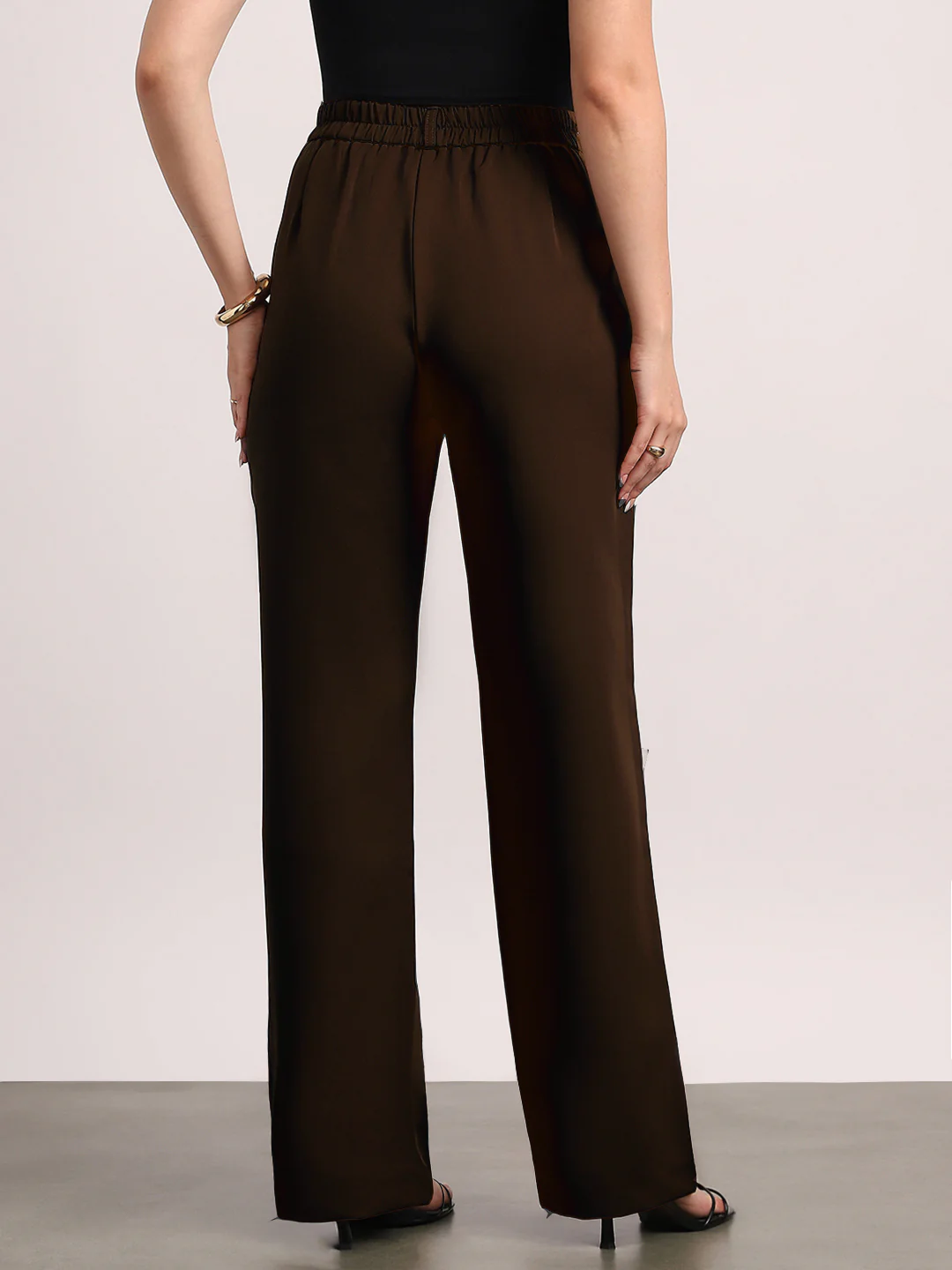 Women's Brown Loose Baggy Fit Solid Korean Pants Stretchable - Image 3