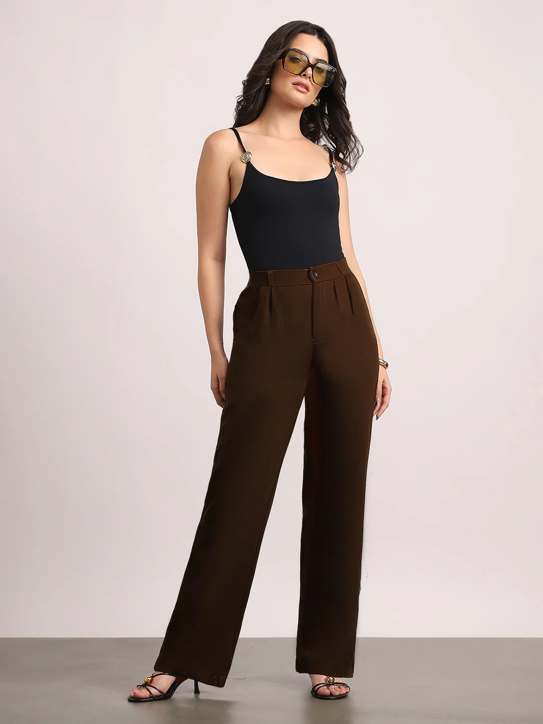 Women's Brown Loose Baggy Fit Solid Korean Pants Stretchable - Image 4