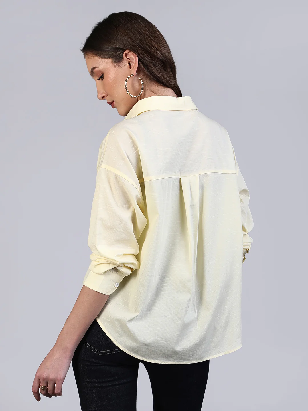 Women's Butter Cotton Full Sleeve Oversized Fit Casual Solid Slub Shirt with Spread Collar - Image 4