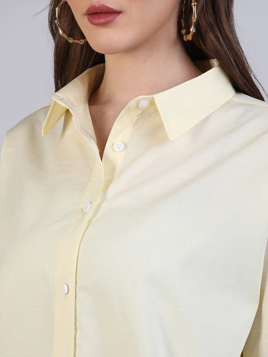 Women's Butter Cotton Full Sleeve Oversized Fit Casual Solid Slub Shirt with Spread Collar - Image 6