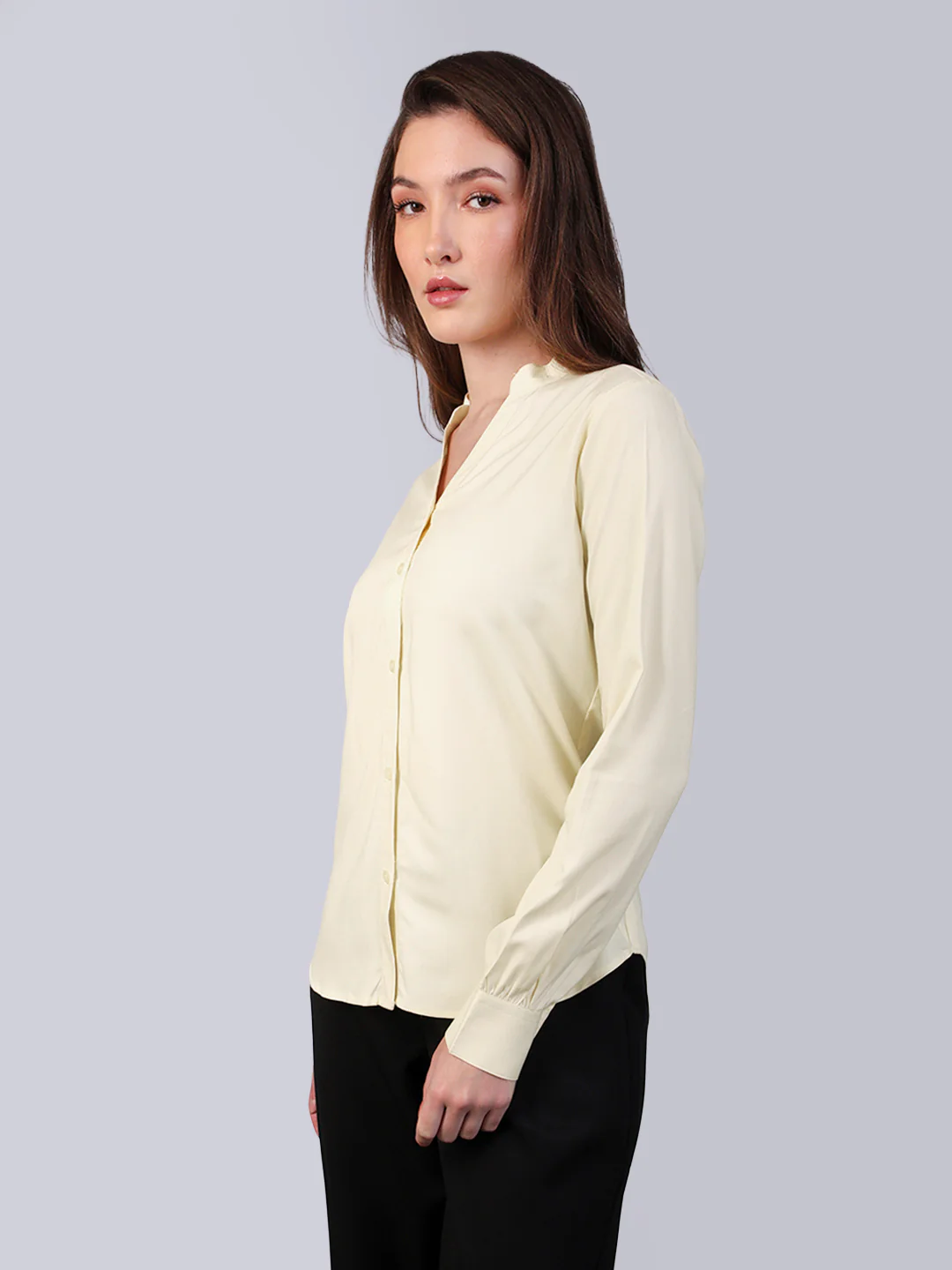 Women's Butter Modal Viscose Full Sleeve Regular Fit Casual Solid Shirt with Mandarin Collar - Image 3