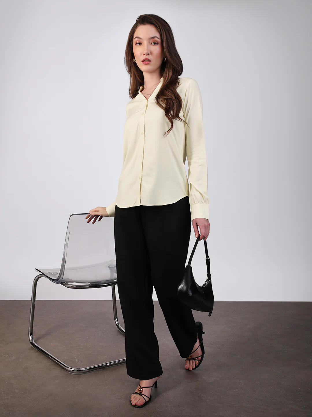 Women's Butter Modal Viscose Full Sleeve Regular Fit Casual Solid Shirt with Mandarin Collar - Image 5