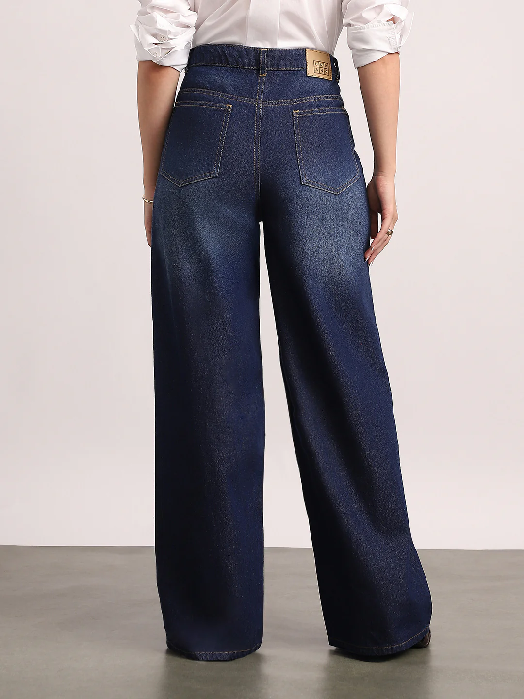 Women's Dark Blue High Rise Baggy Fit Washed Jeans Non-Stretchable - Image 3