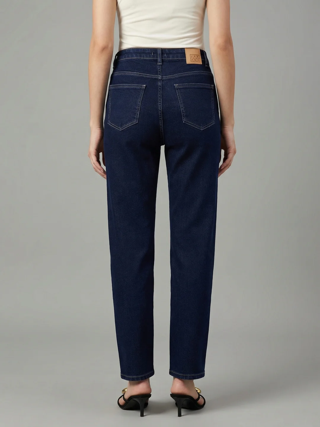 Women's Dark Blue High Rise Straight Fit Washed Jeans Non-Stretchable - Image 4