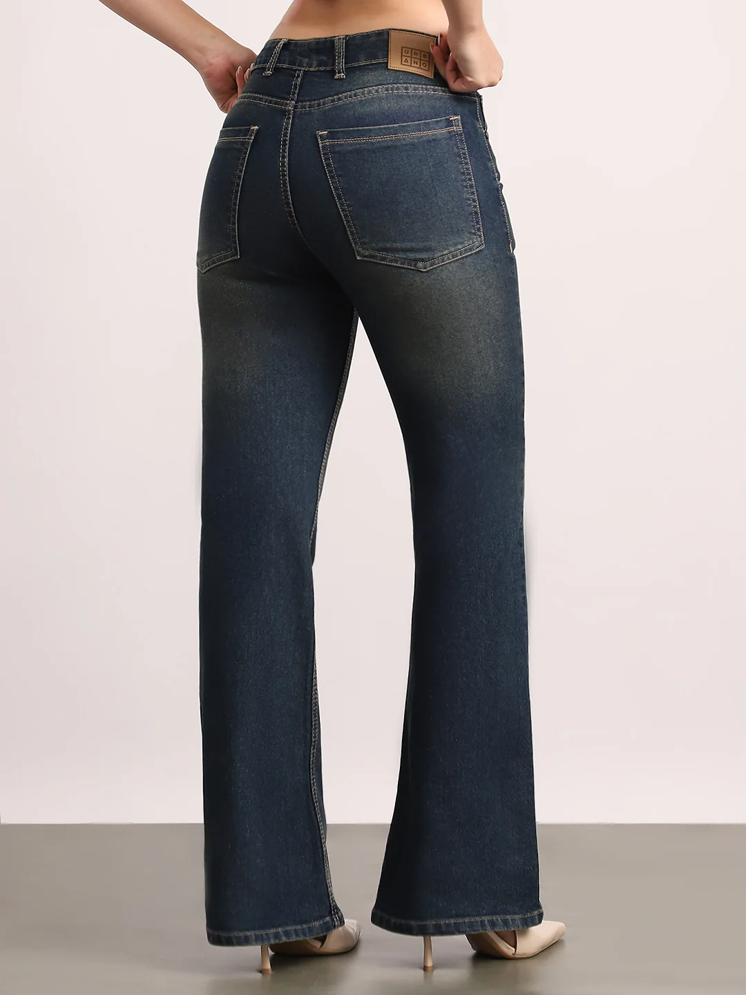 Women's Dark Blue Mid Rise Bootcut Fit Washed Jeans Stretchable - Image 3