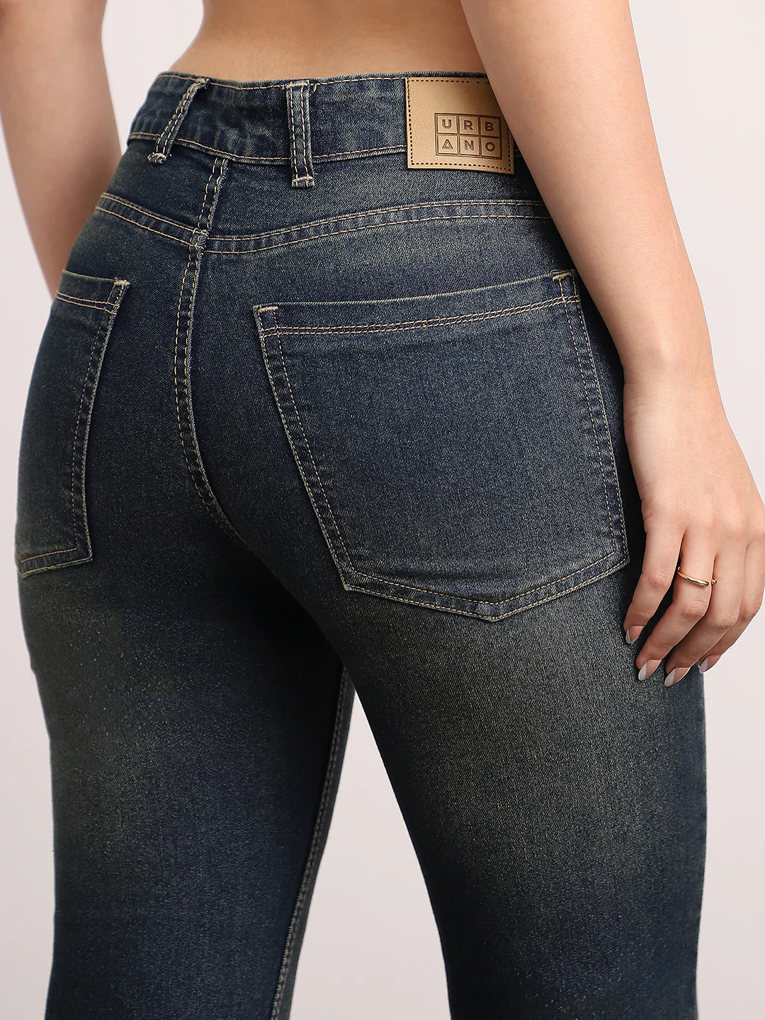 Women's Dark Blue Mid Rise Bootcut Fit Washed Jeans Stretchable - Image 6