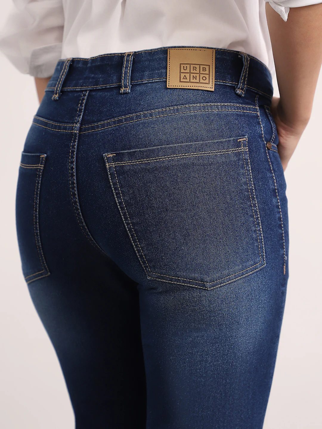 Women's Dark Blue Mid Rise Bootcut Fit Washed Jeans Stretchable - Image 6