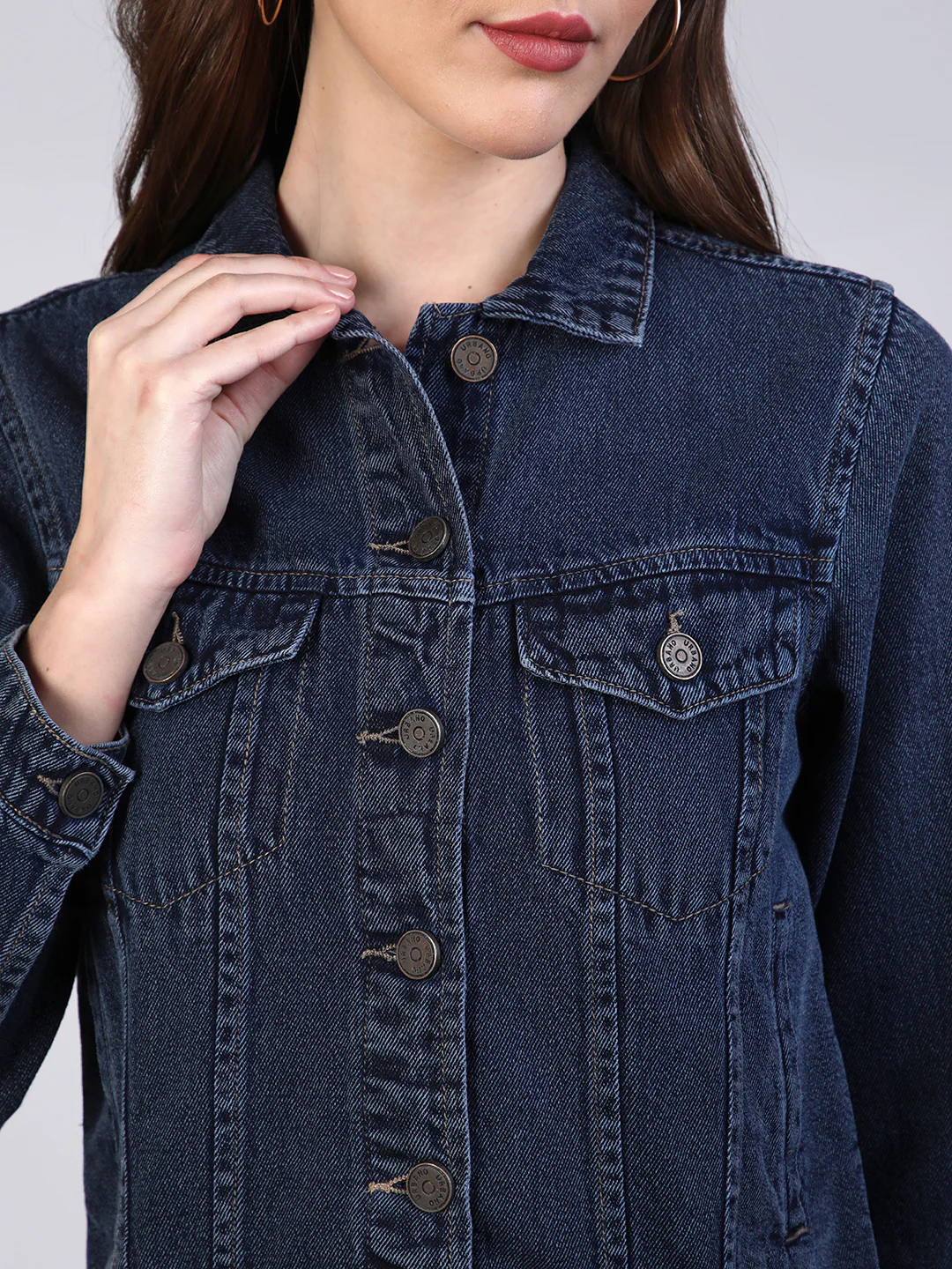 Women's Dark Blue Regular Fit Washed Full Sleeve Denim Jacket - Image 5