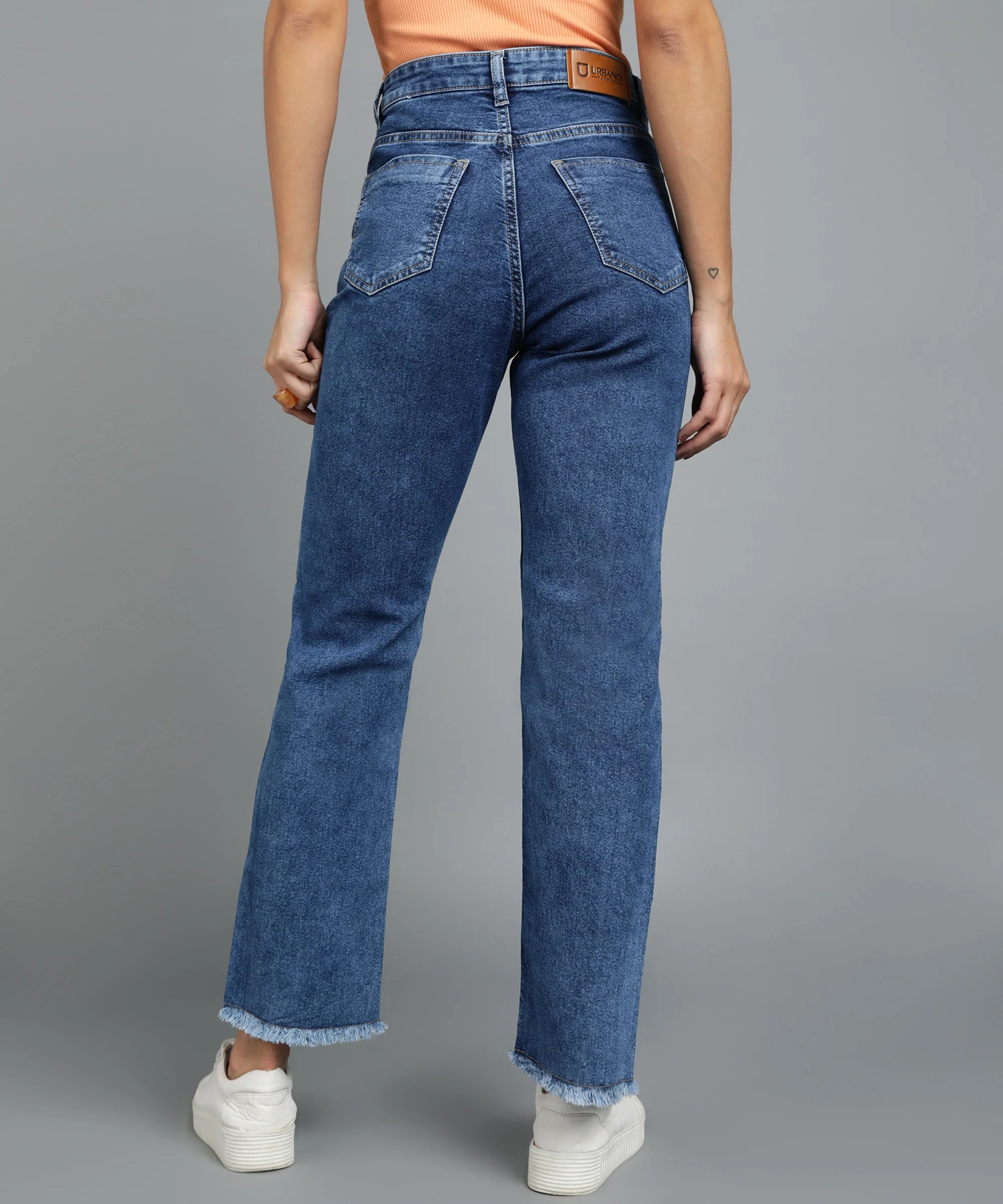 Women's Dark Blue Wide Leg Fit Washed Jeans - Image 3