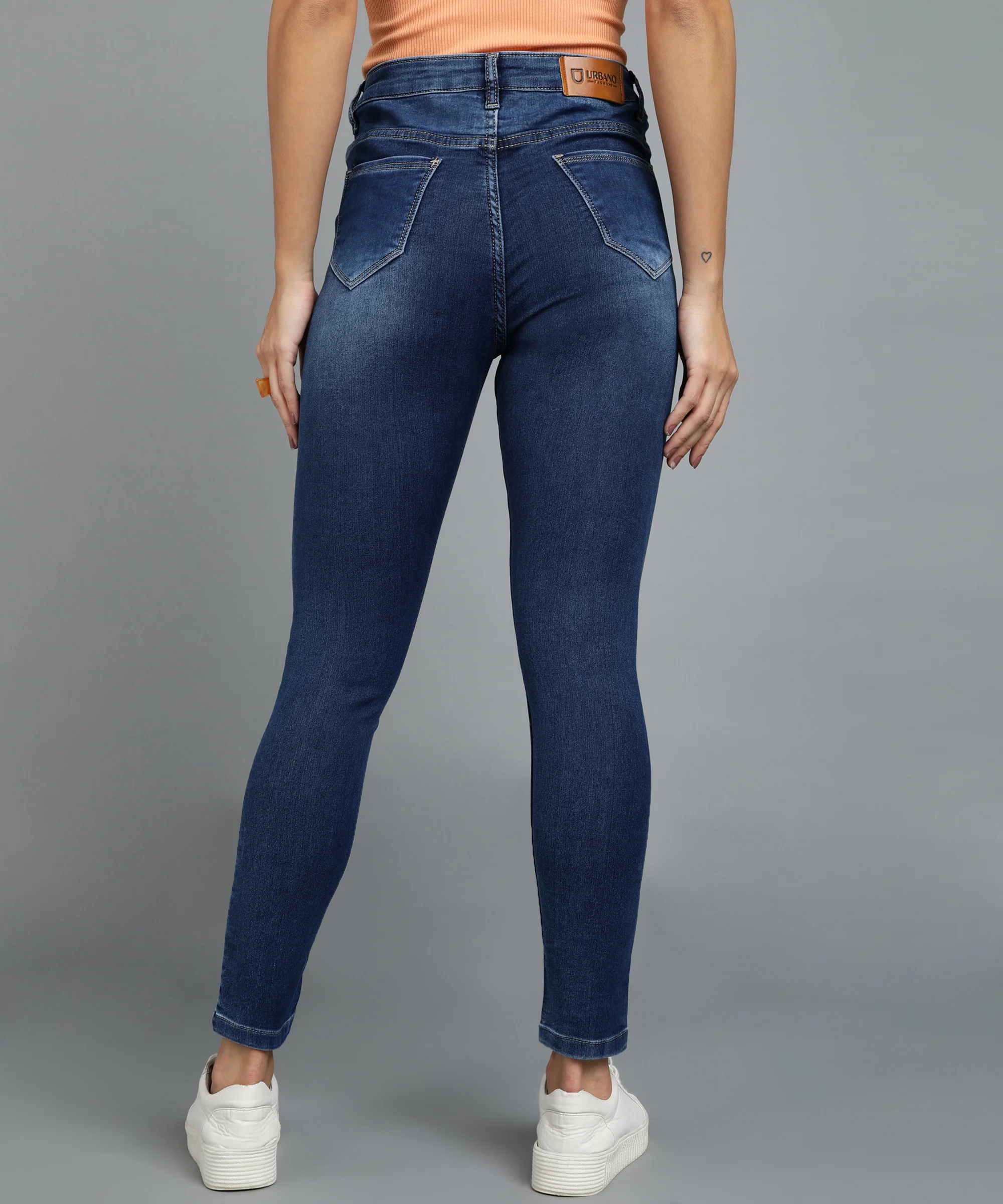 Women's Dark Blue Skinny Fit Washed Jeans - Image 3