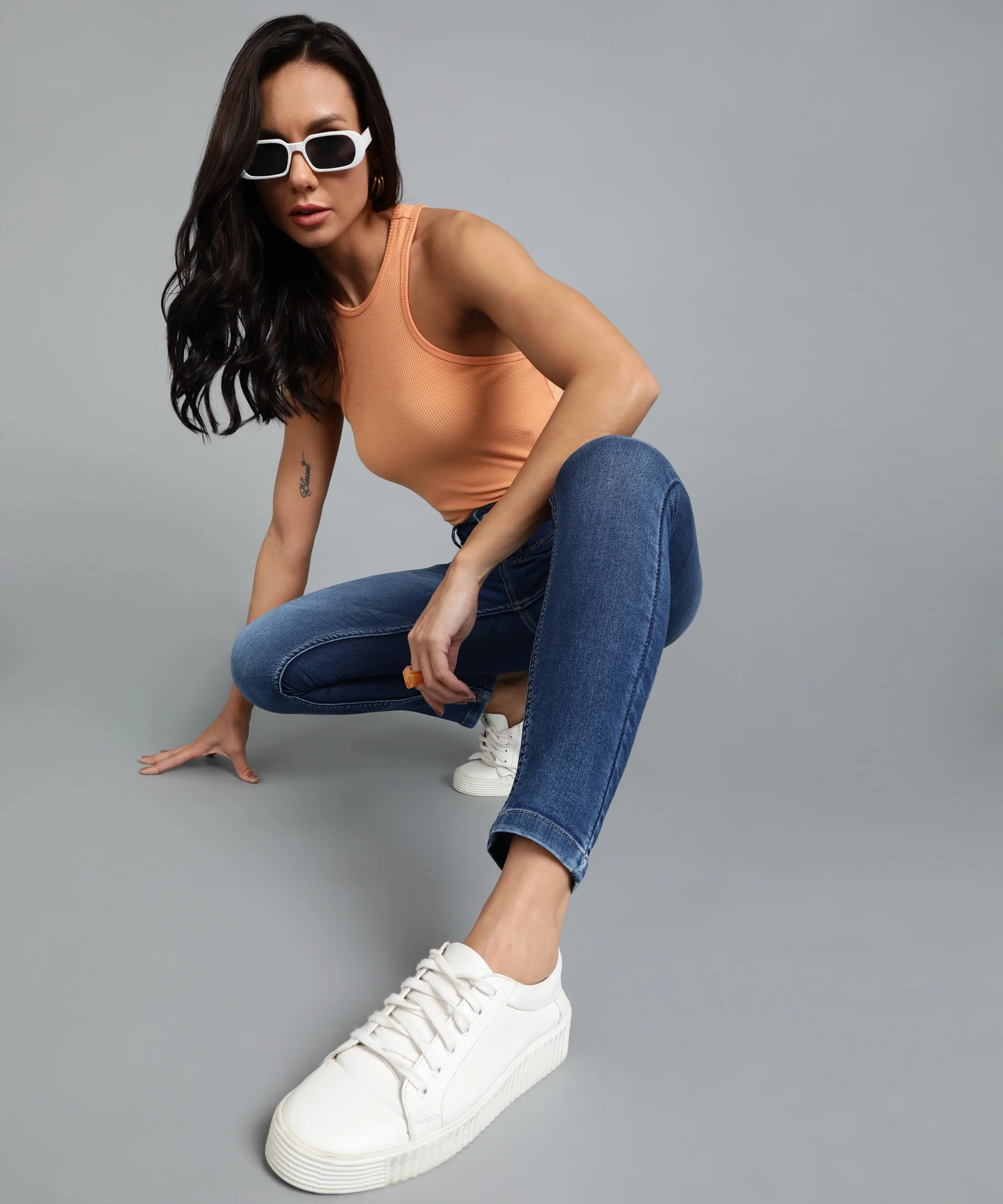 Women's Dark Blue Skinny Fit Washed Jeans - Image 4