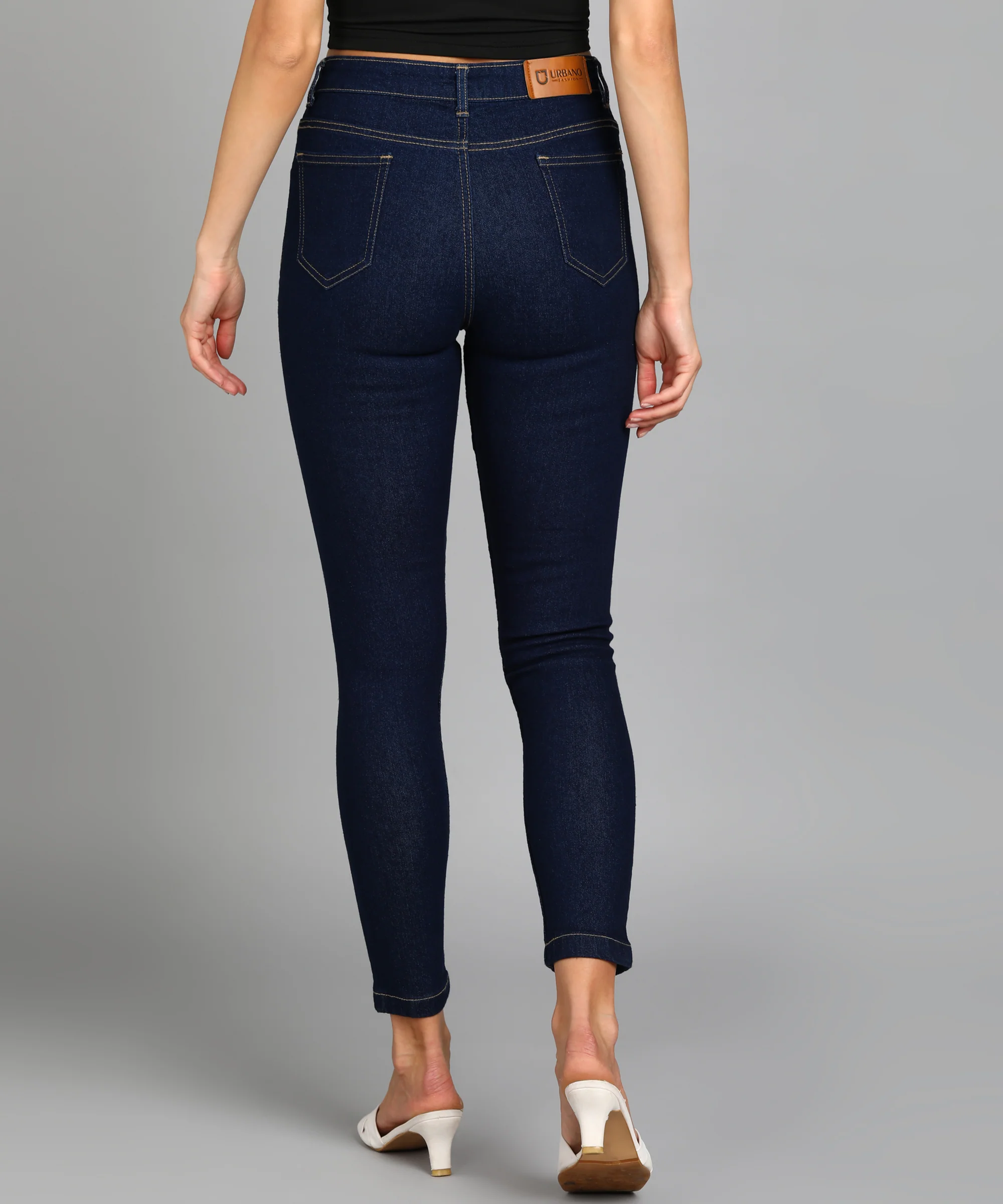 Women's Dark Blue Skinny Fit Washed Jeans - Image 3