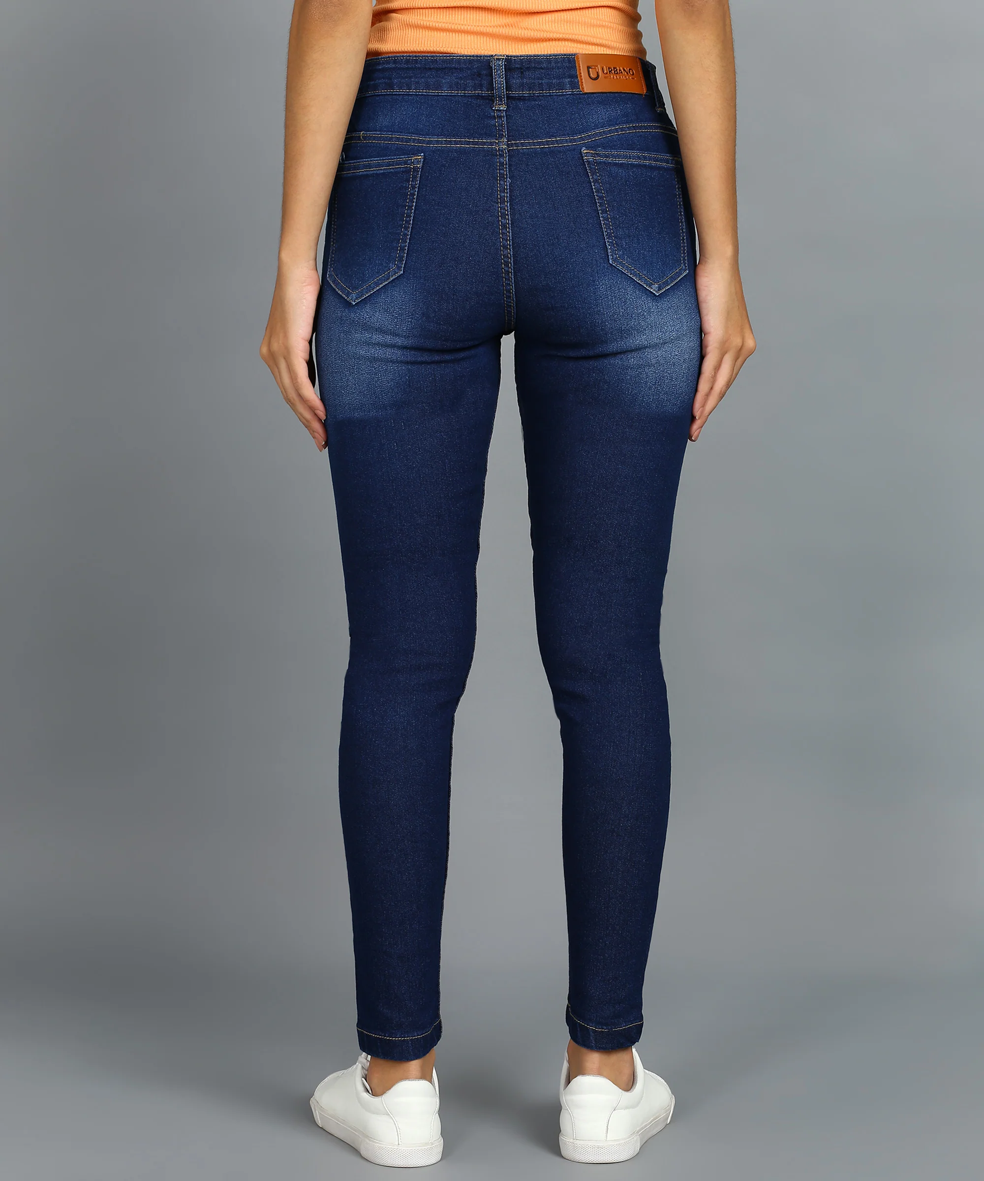Women's Dark Blue Skinny Fit Washed Jeans - Image 3