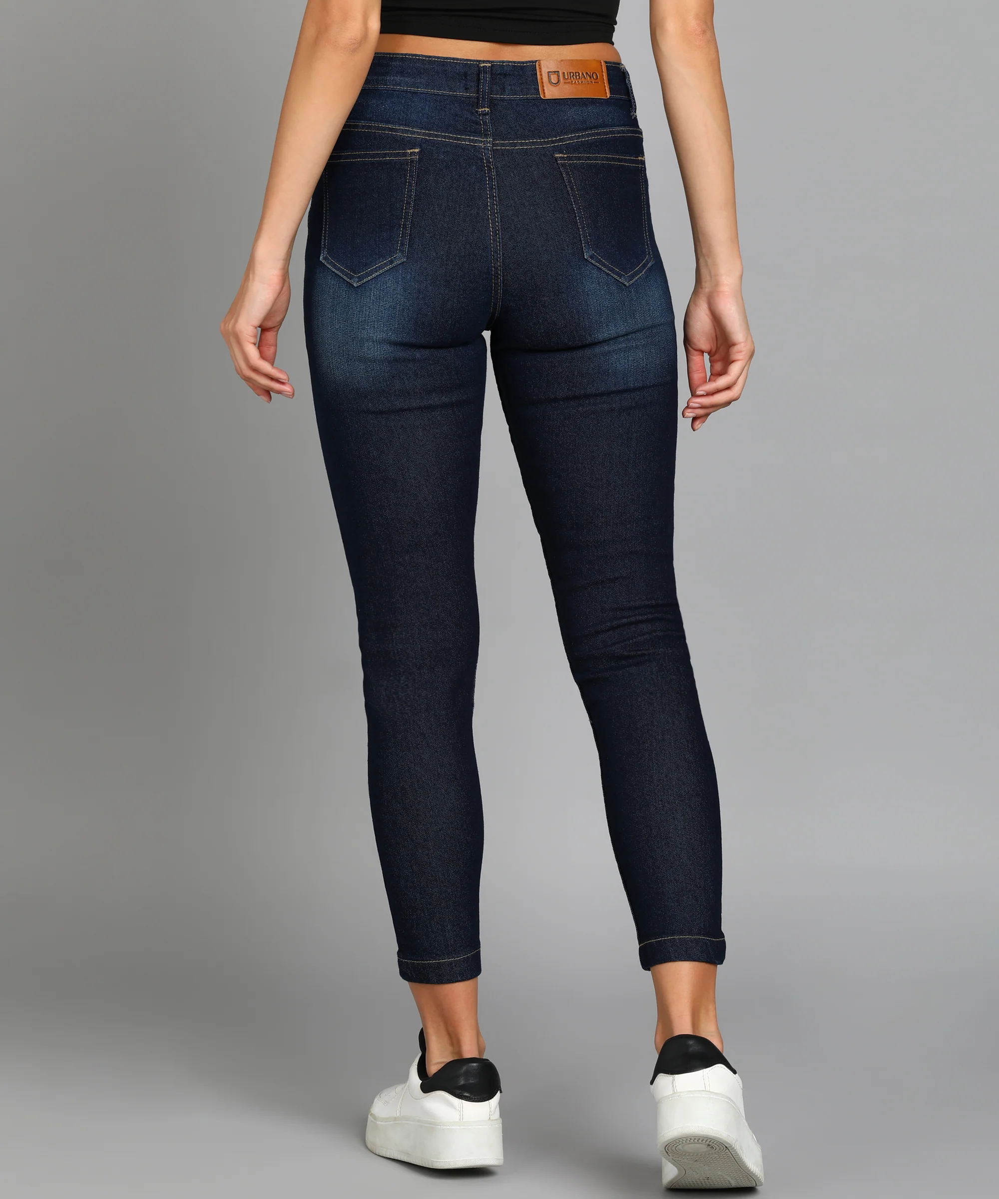 Women's Dark Blue Skinny Fit Washed Jeans - Image 3