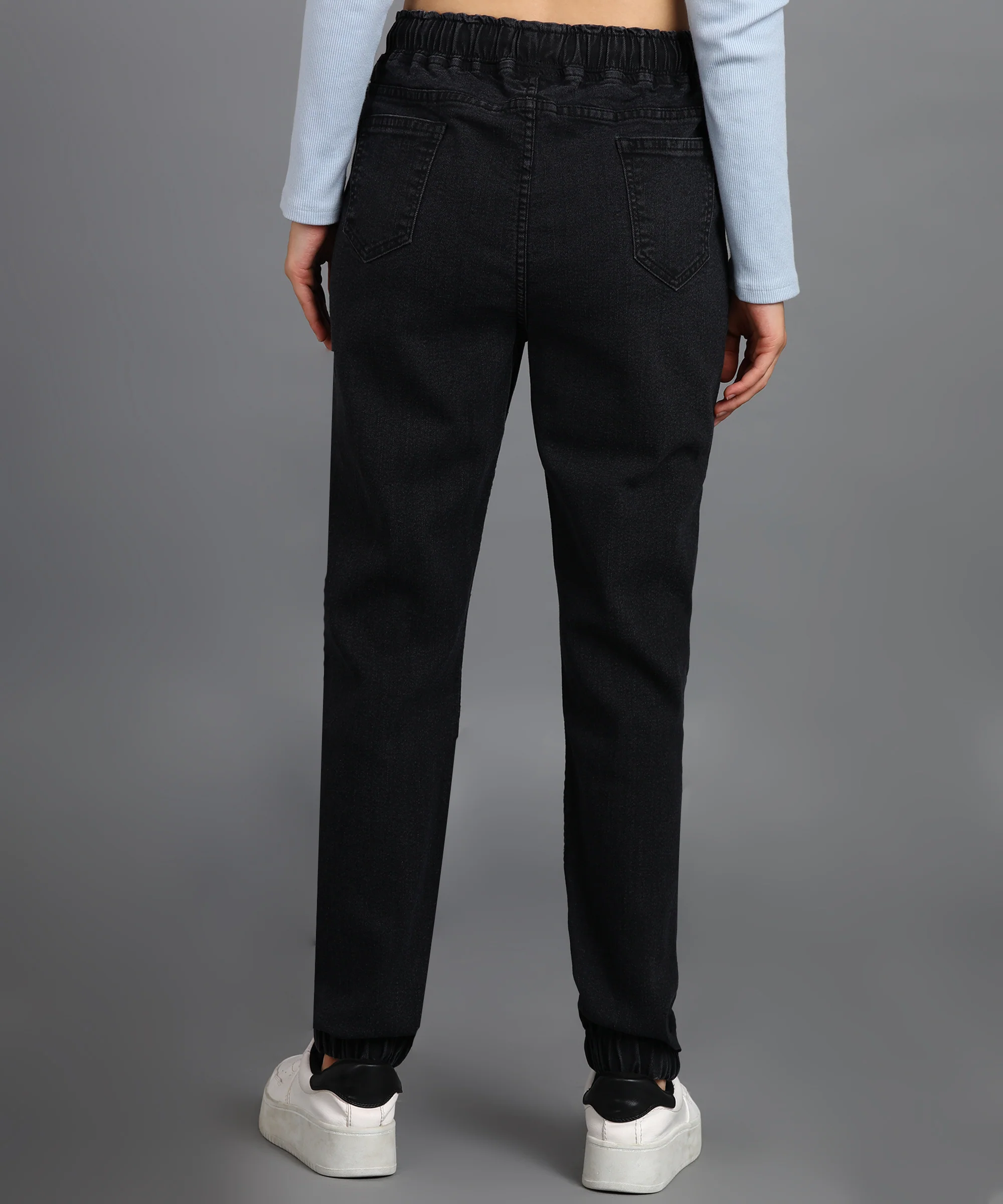 Women's Dark Grey Regular Fit Washed Jogger Jeans - Image 3