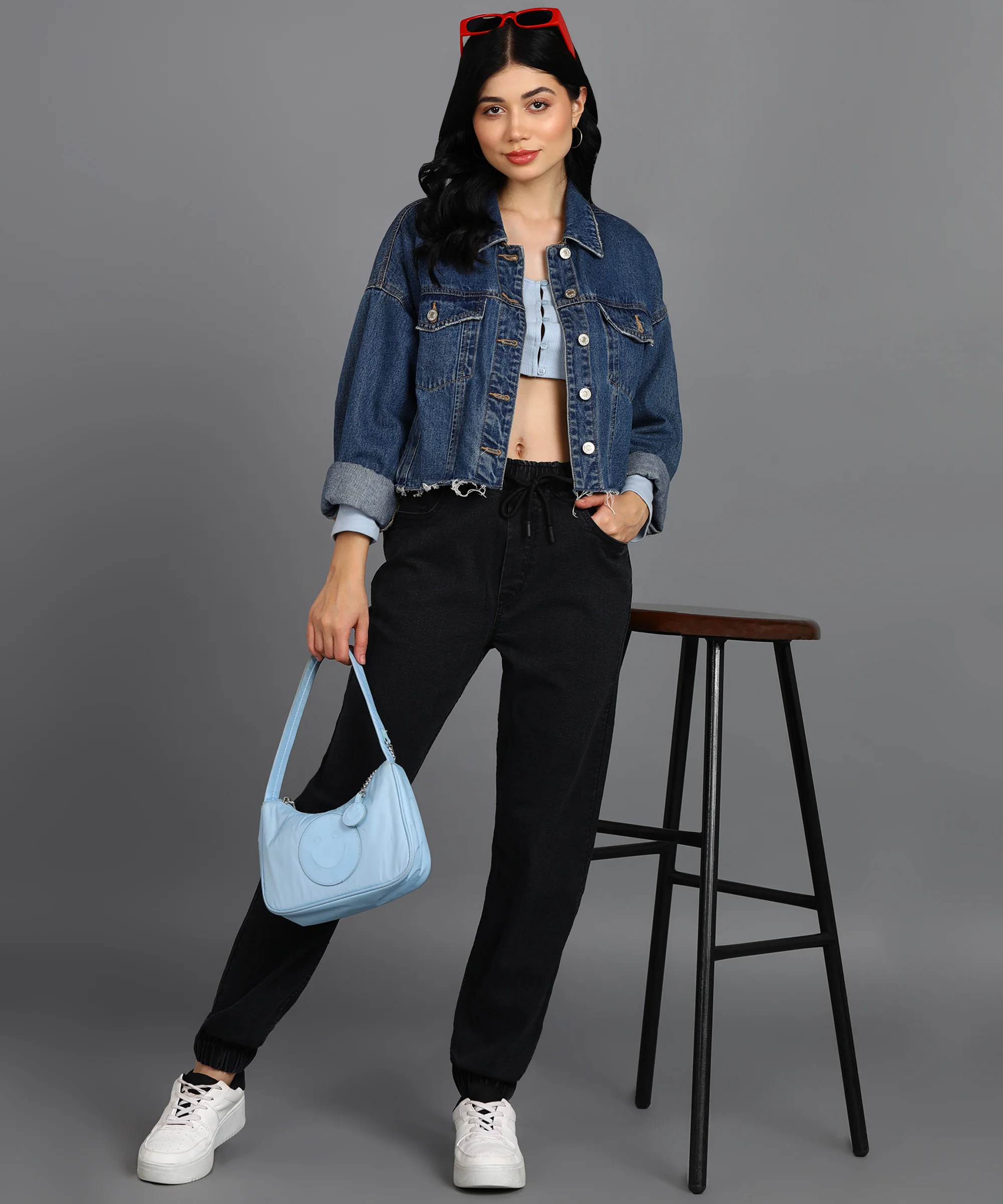 Women's Dark Grey Regular Fit Washed Jogger Jeans - Image 4