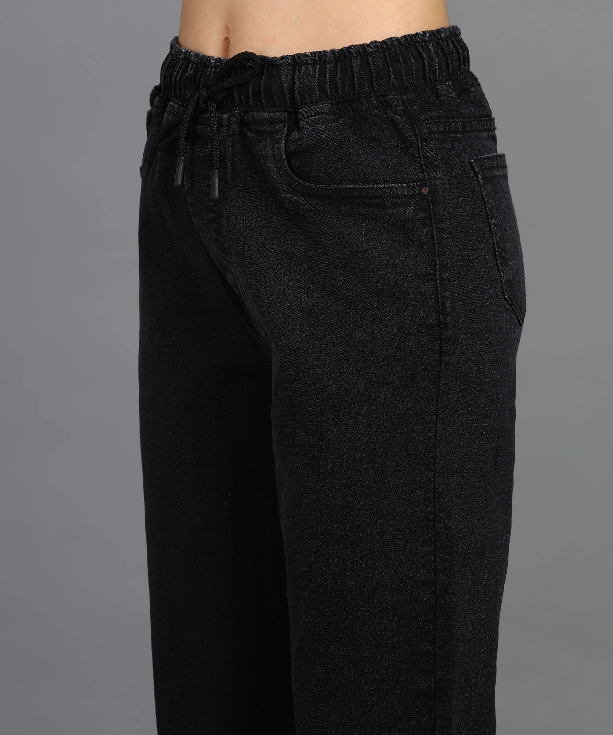 Women's Dark Grey Regular Fit Washed Jogger Jeans - Image 5