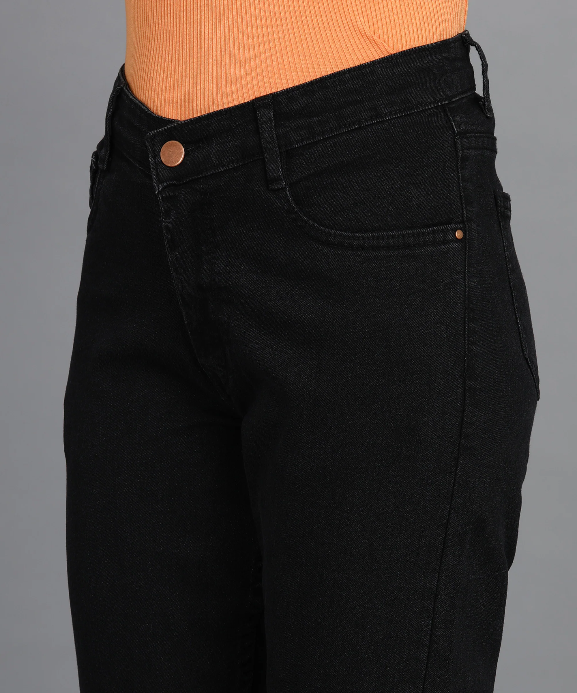Women's Dark Grey Skinny Fit Mild Distressed Washed Jeans - Image 5