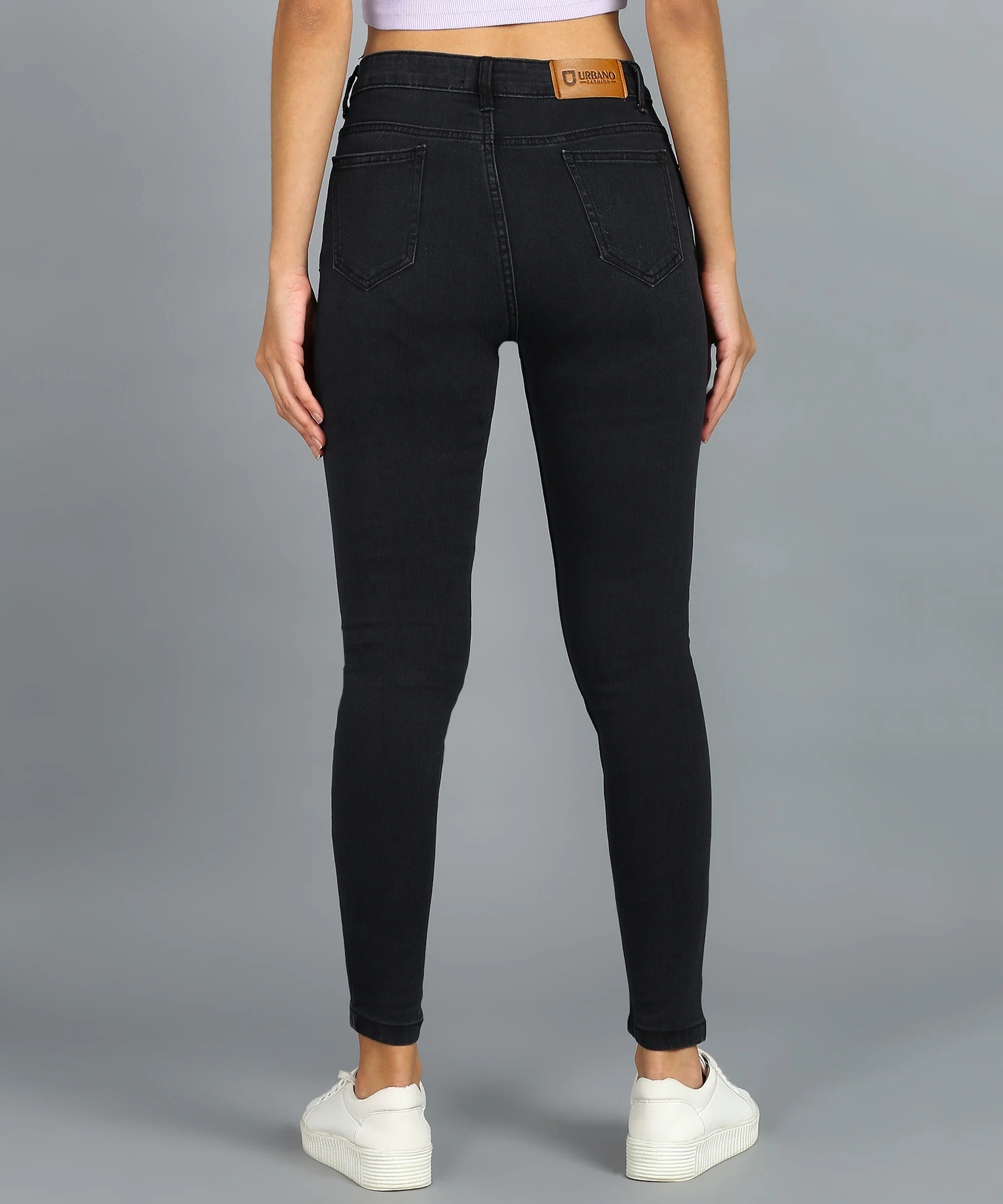 Women's Dark Grey Skinny Fit Washed Jeans - Image 3