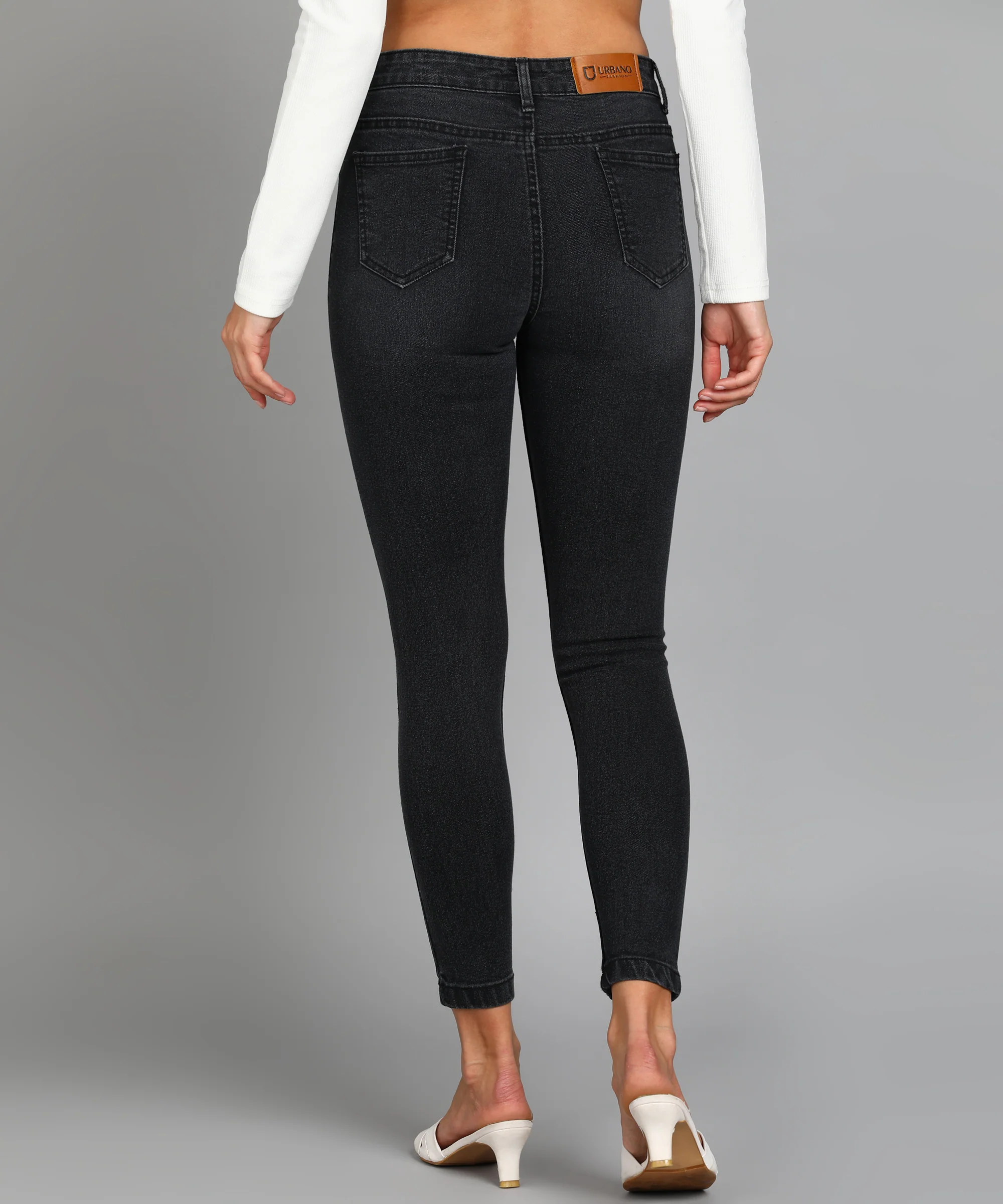 Women's Dark Grey Skinny Fit Washed Jeans - Image 3