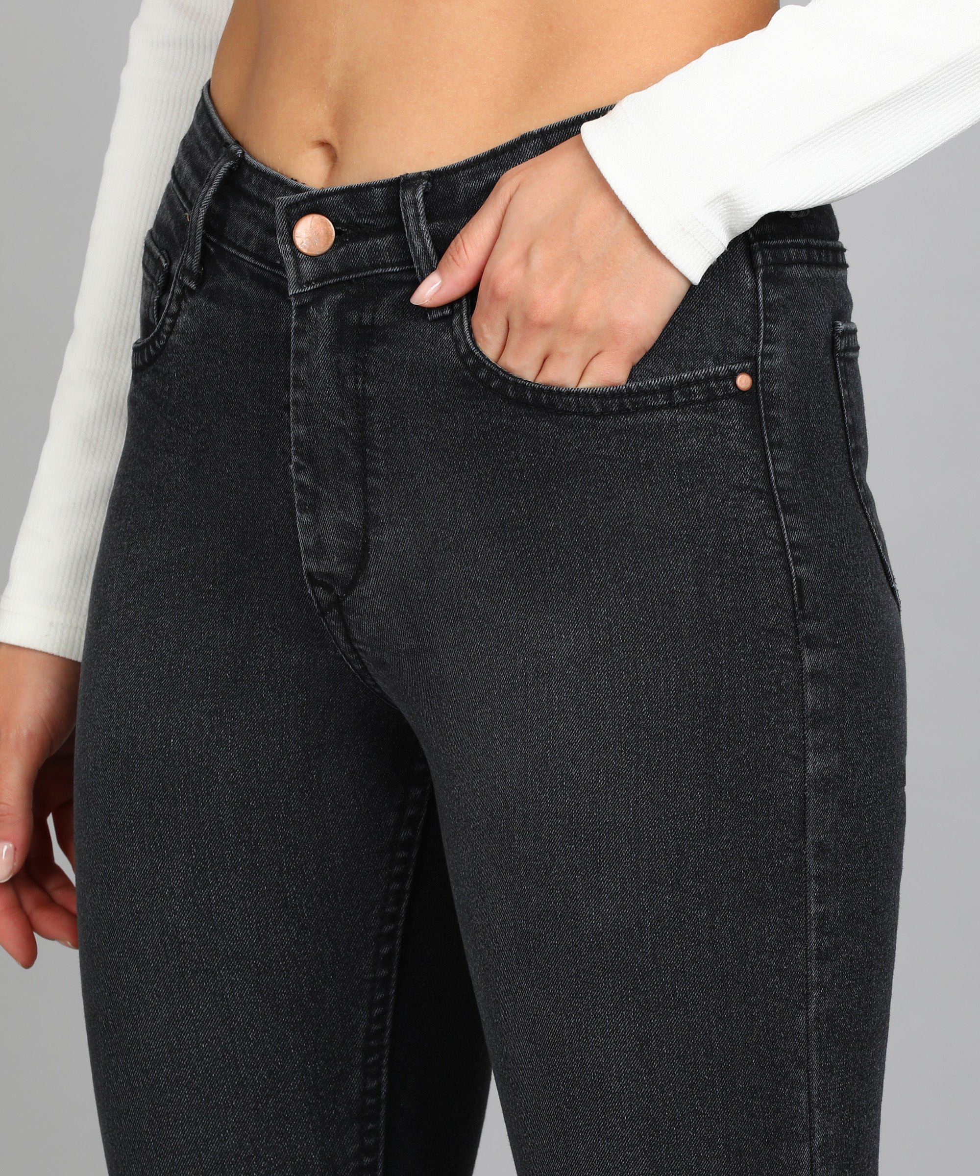 Women's Dark Grey Skinny Fit Washed Jeans - Image 5