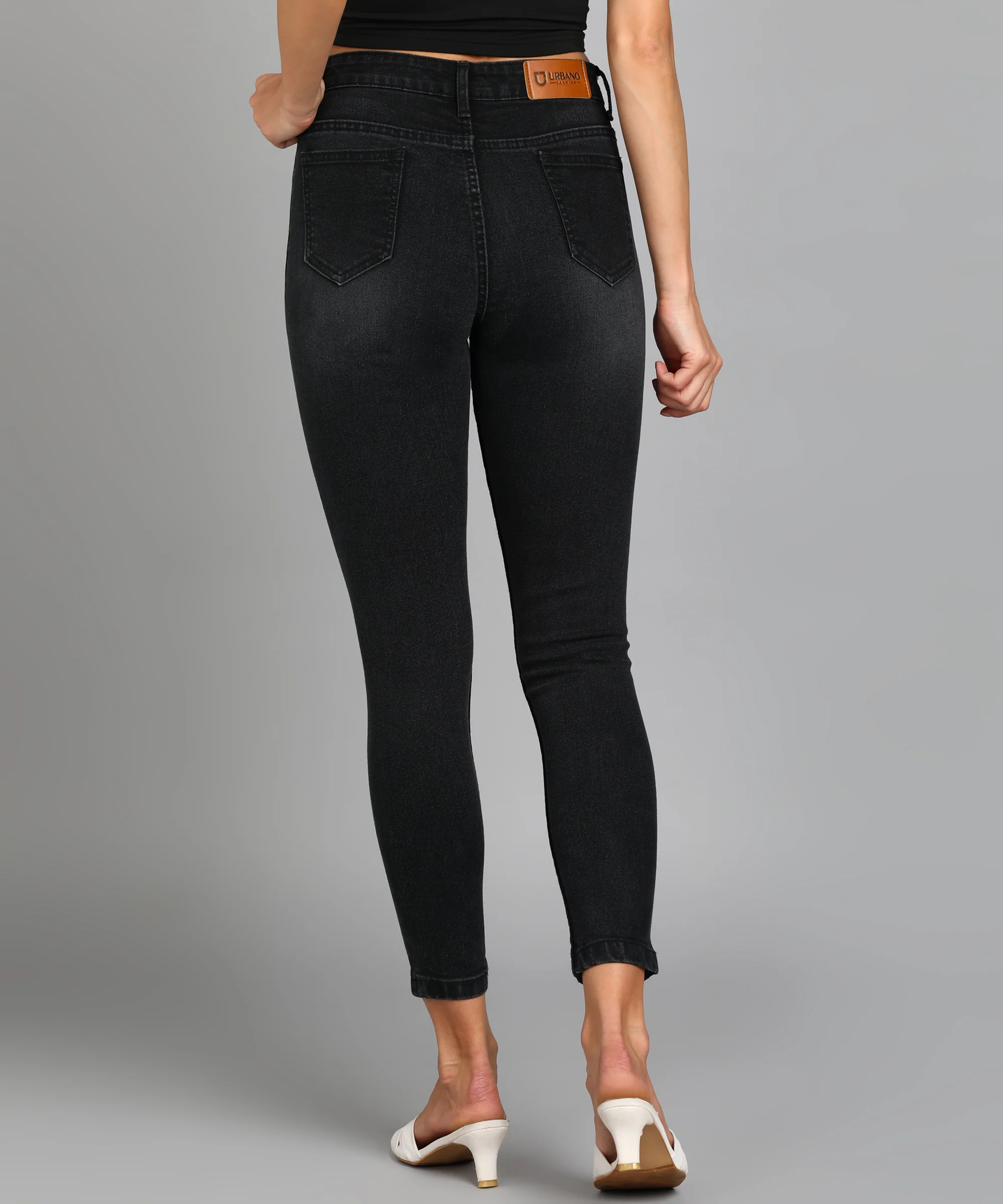 Women's Dark Grey Skinny Fit Washed Jeans - Image 3